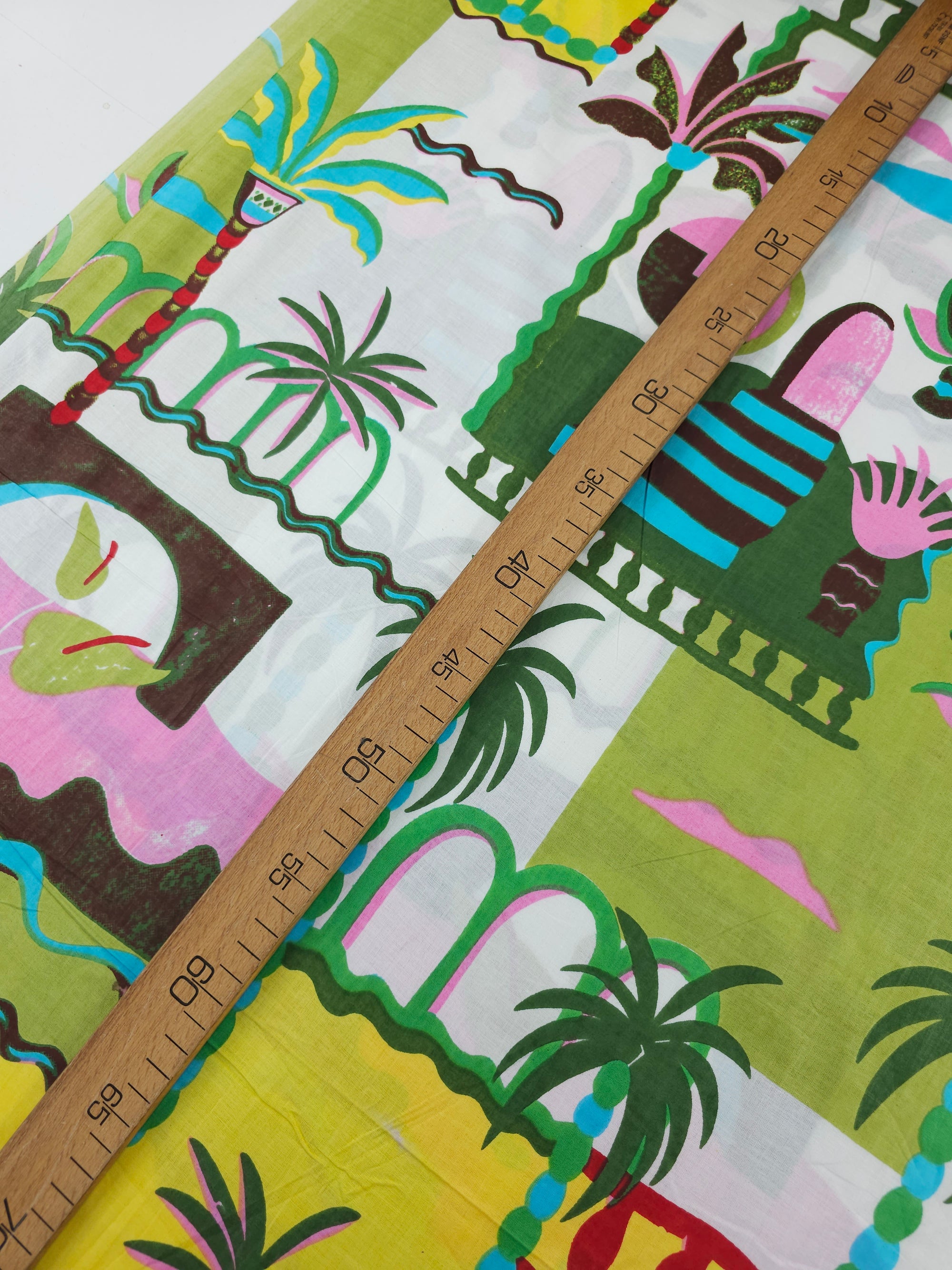 Lime/Yellow Palm Tree Scenery Cambric Cotton