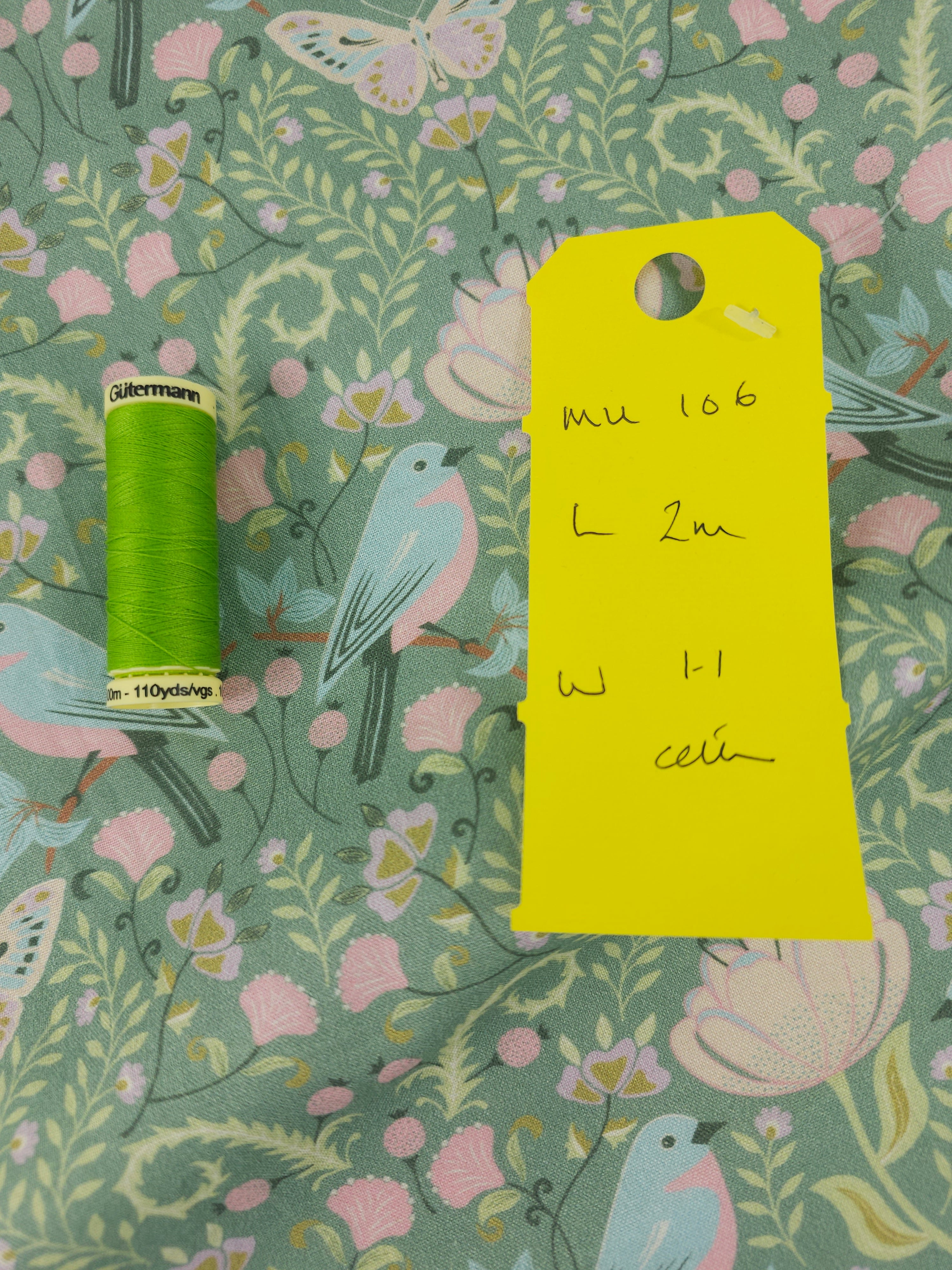 Sage floral bird Cotton- 2m piece