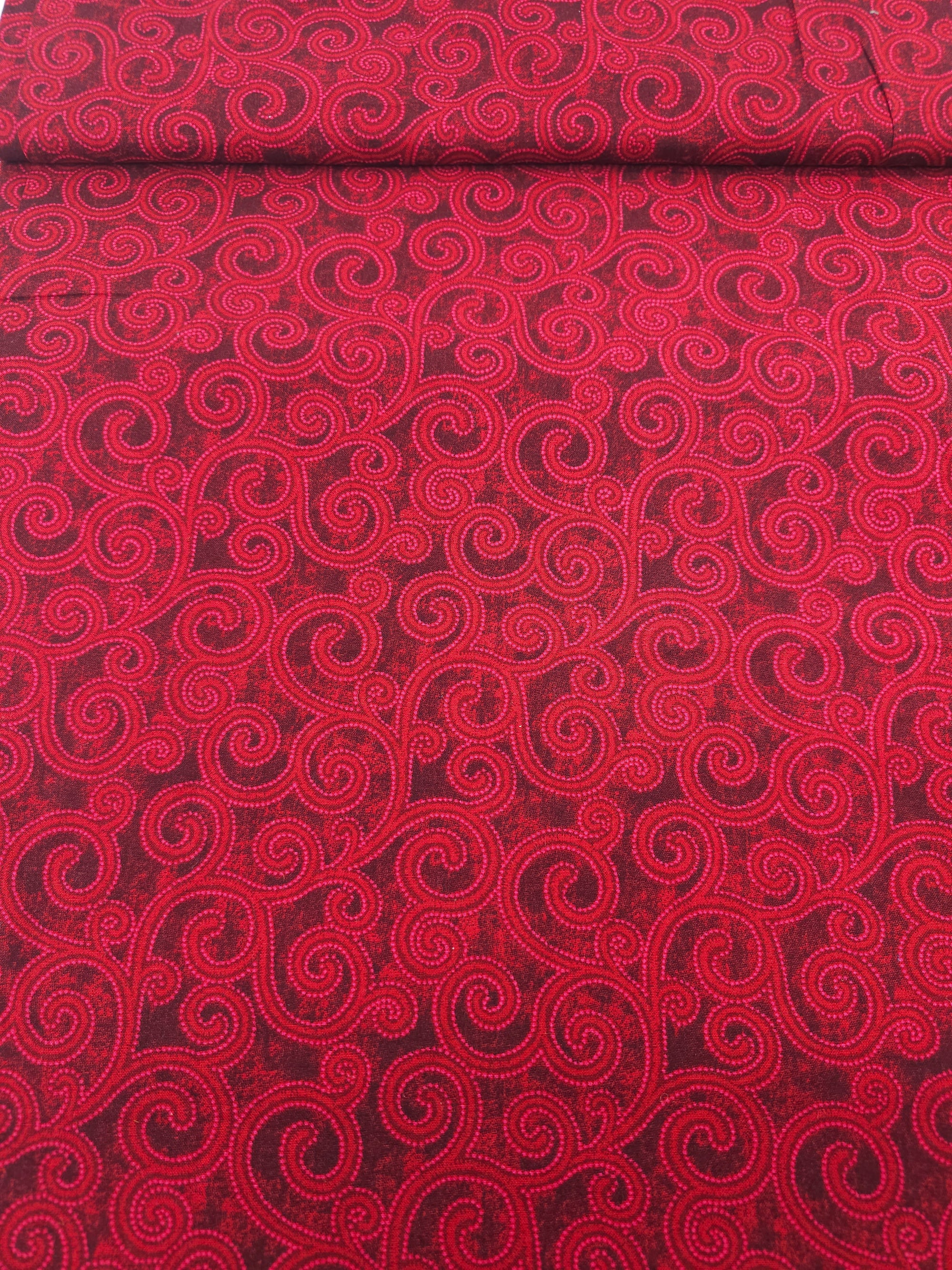 Deep Red Spiral Vine 100% Cotton