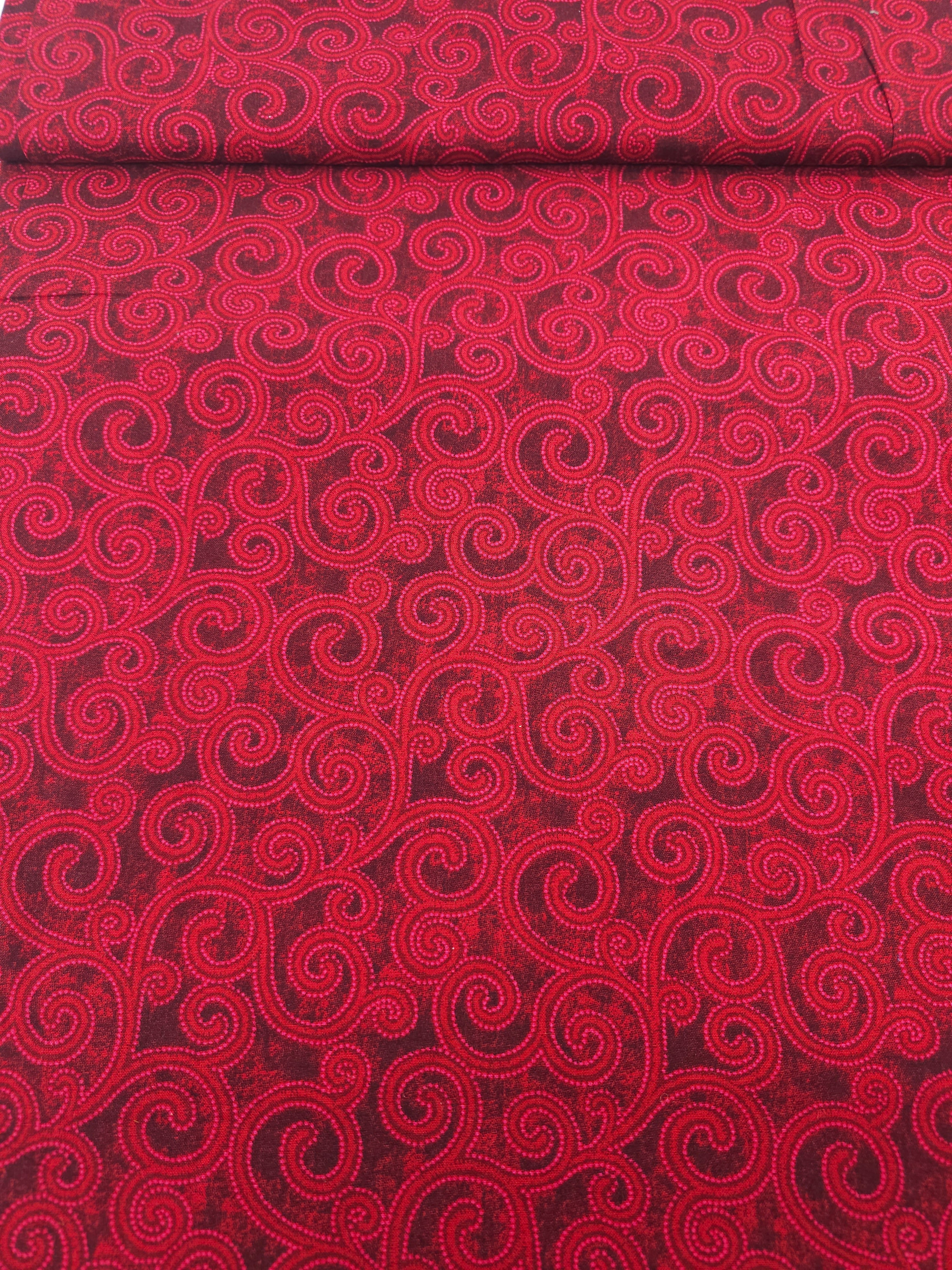 Deep Red Spiral Vine 100% Cotton