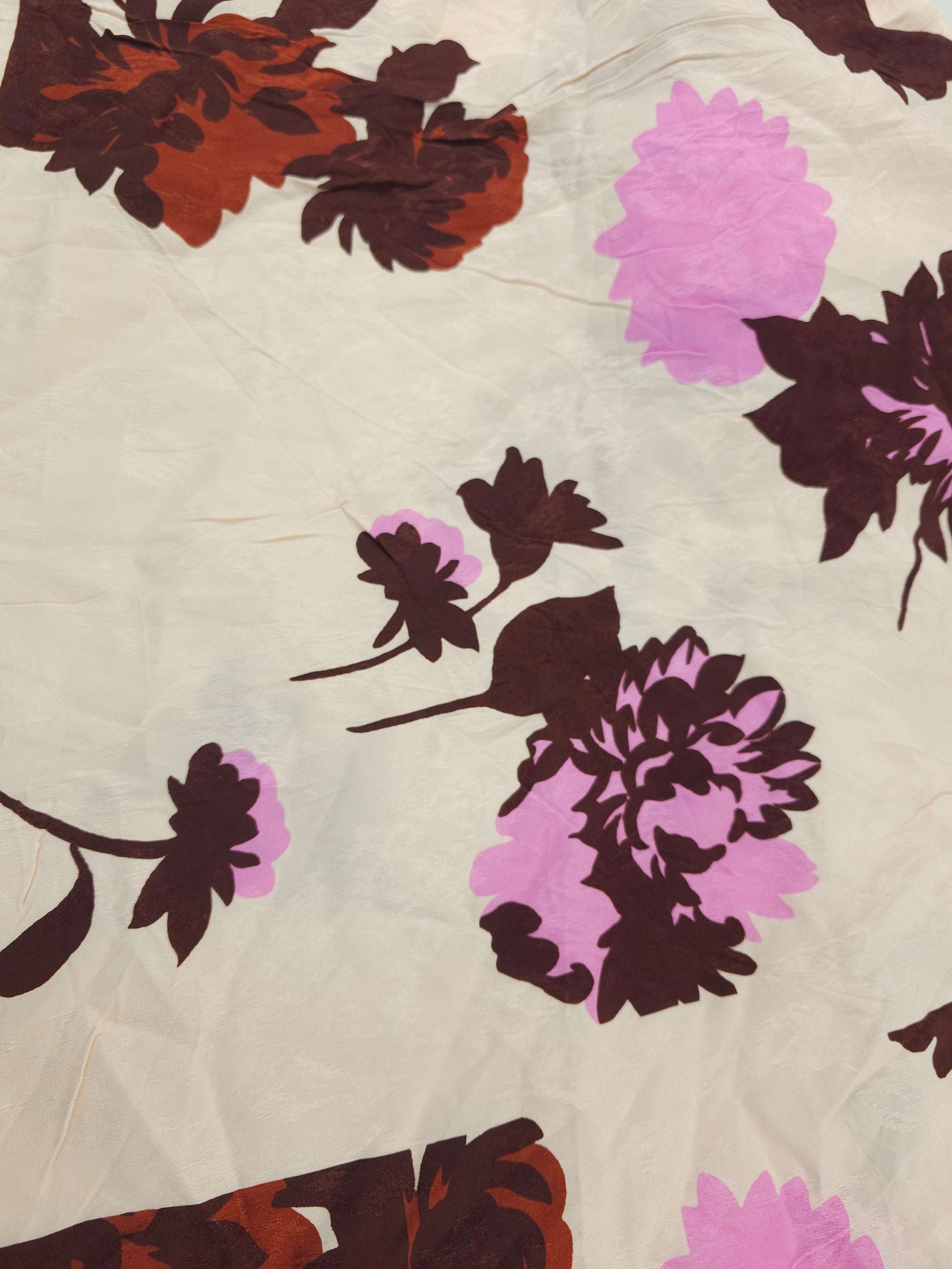 Brown pink floral Viscose satin- 2.8m piece