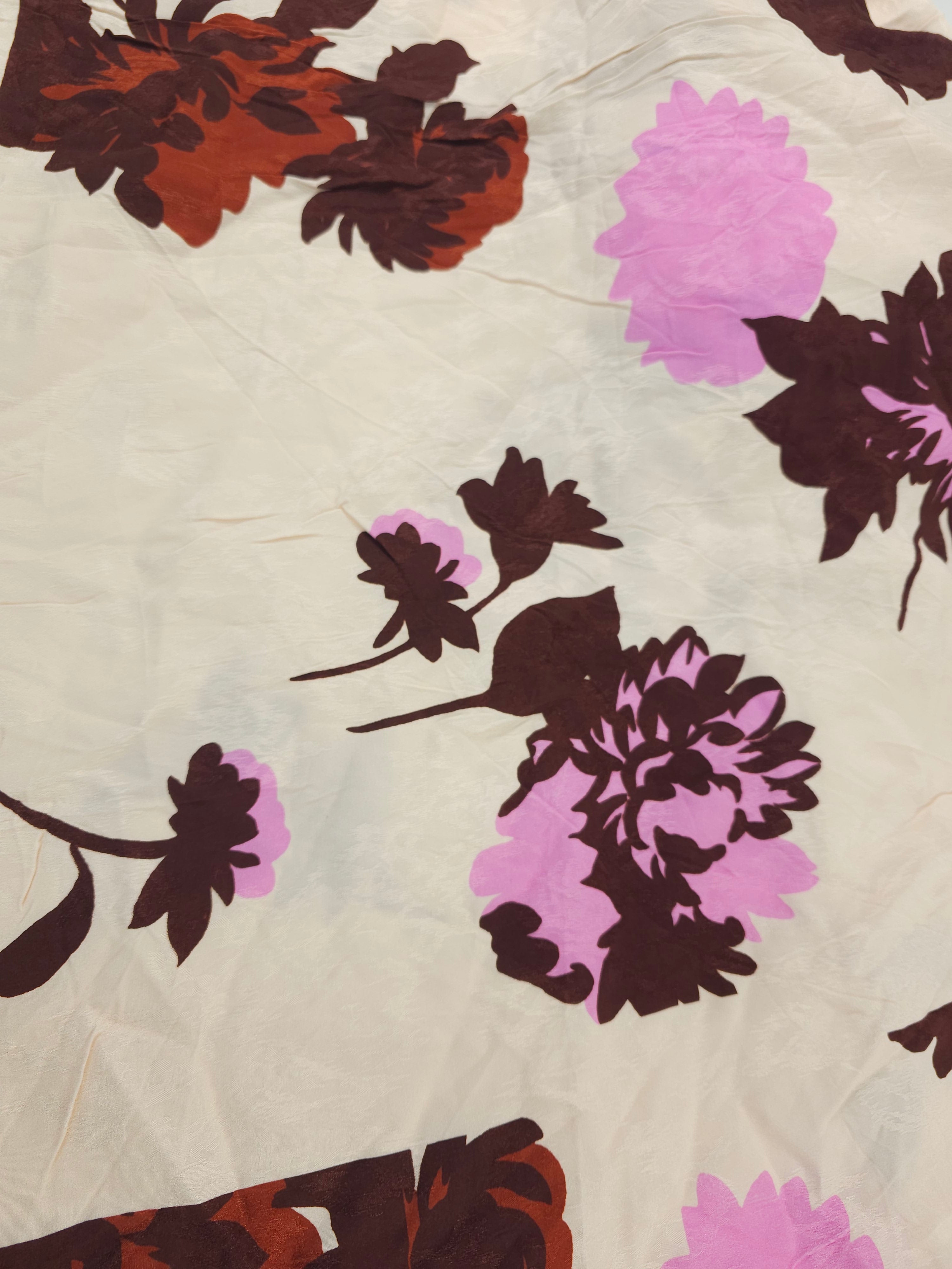 Brown pink floral Viscose satin- 2.8m piece