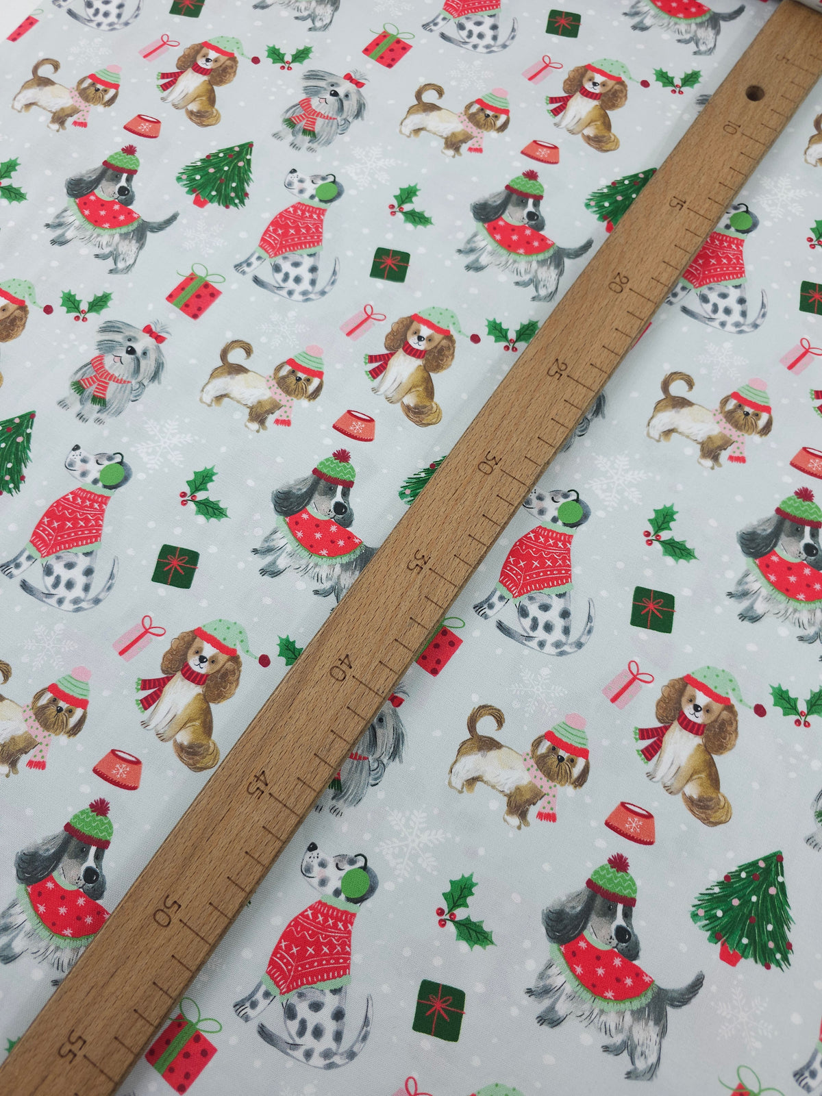 Grey Christmas Snow Puppy Pals 100% Cotton