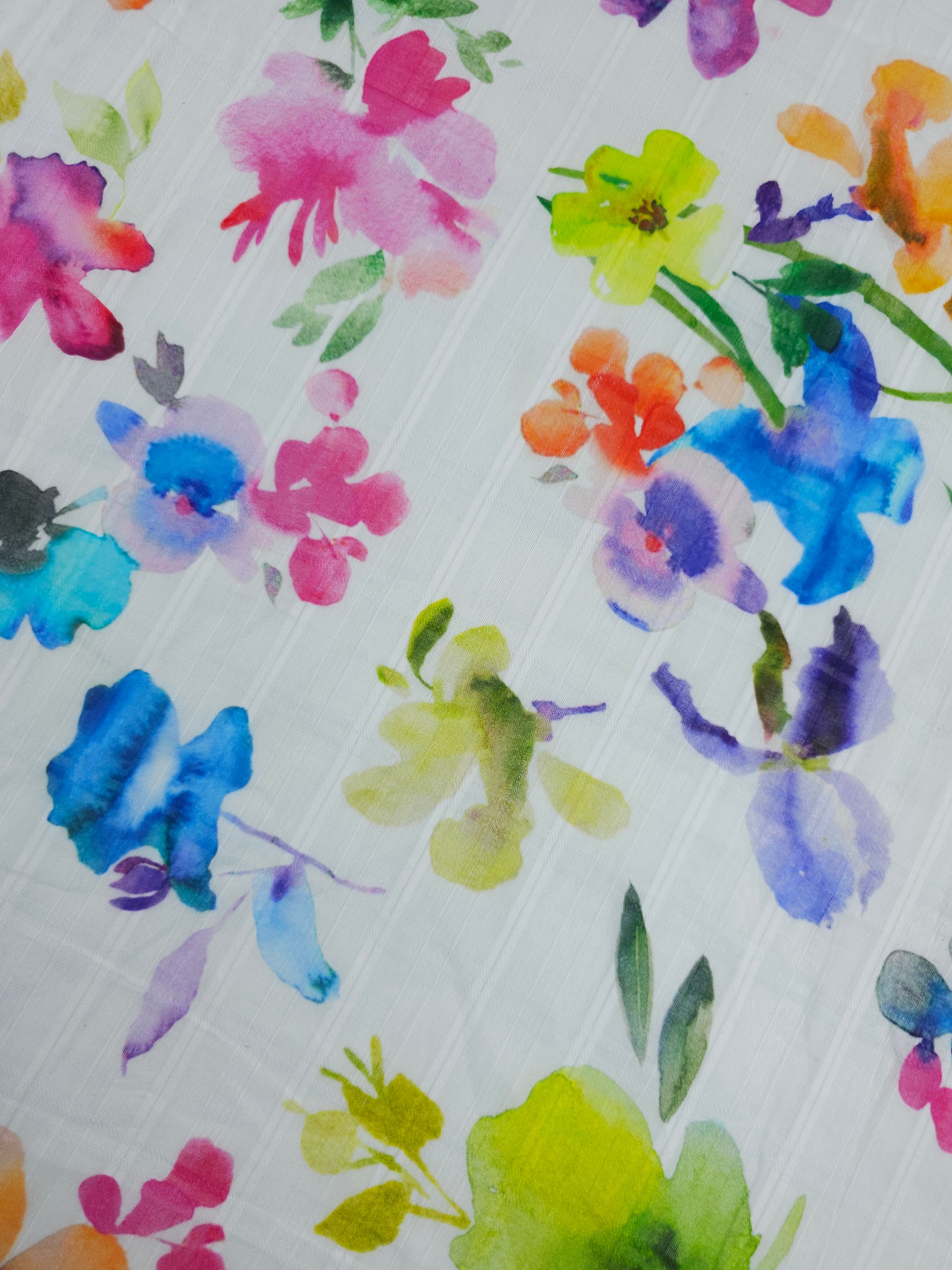 Watercolour Diffusion Floral Grid Cotton Voile