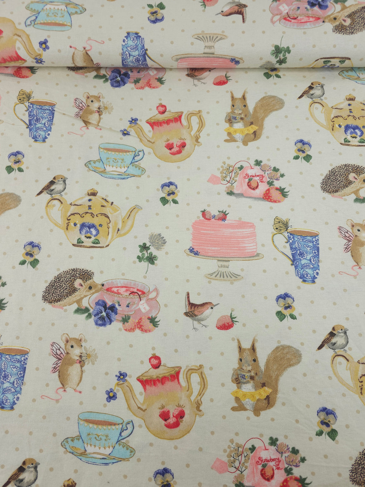 Hedgehog Mouse Tea Party Lightweight Flannel Cotton