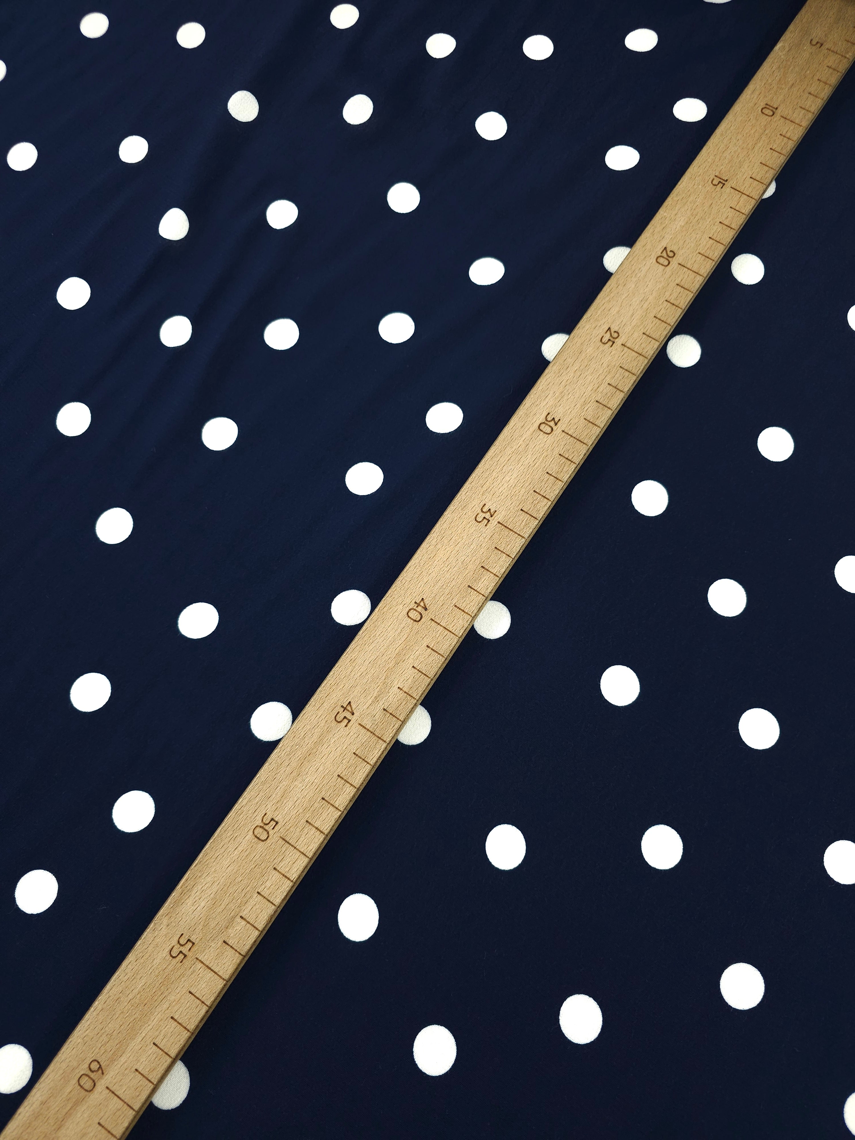 Marine Navy Polka Dot Viscose Crepe