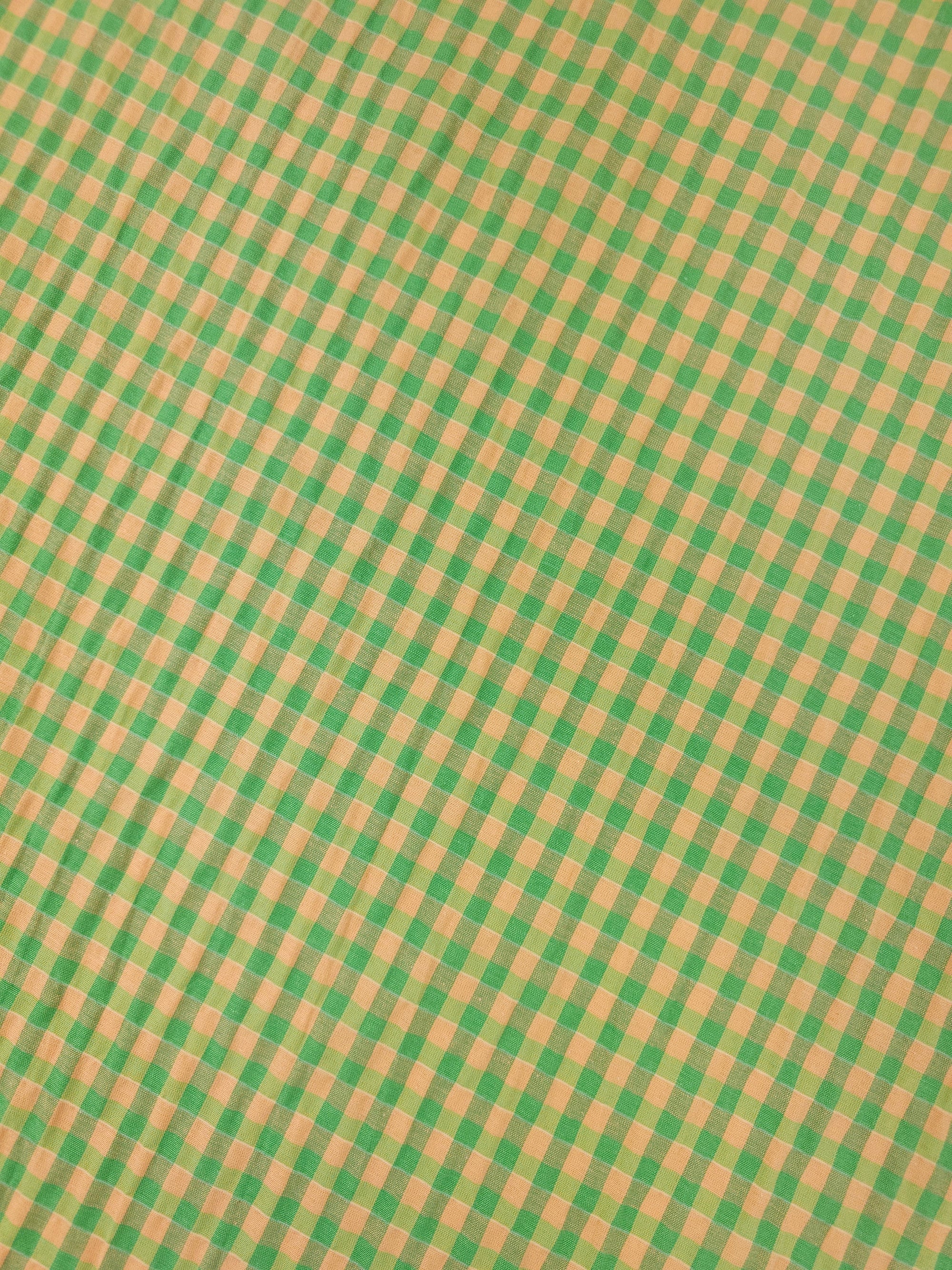 Green/Peach Crinkle Gingham Cotton Poly