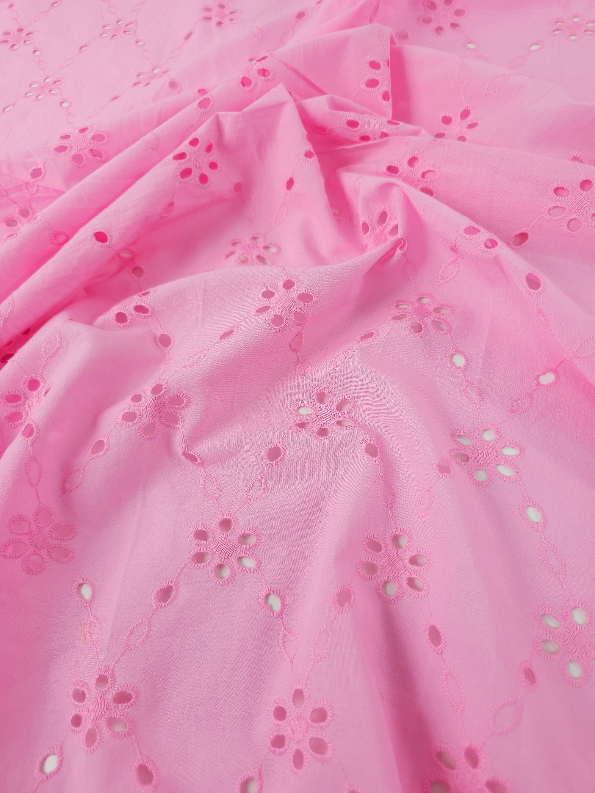 Light Pink Daisy Diamond Cambric Cotton Broderie Anglaise