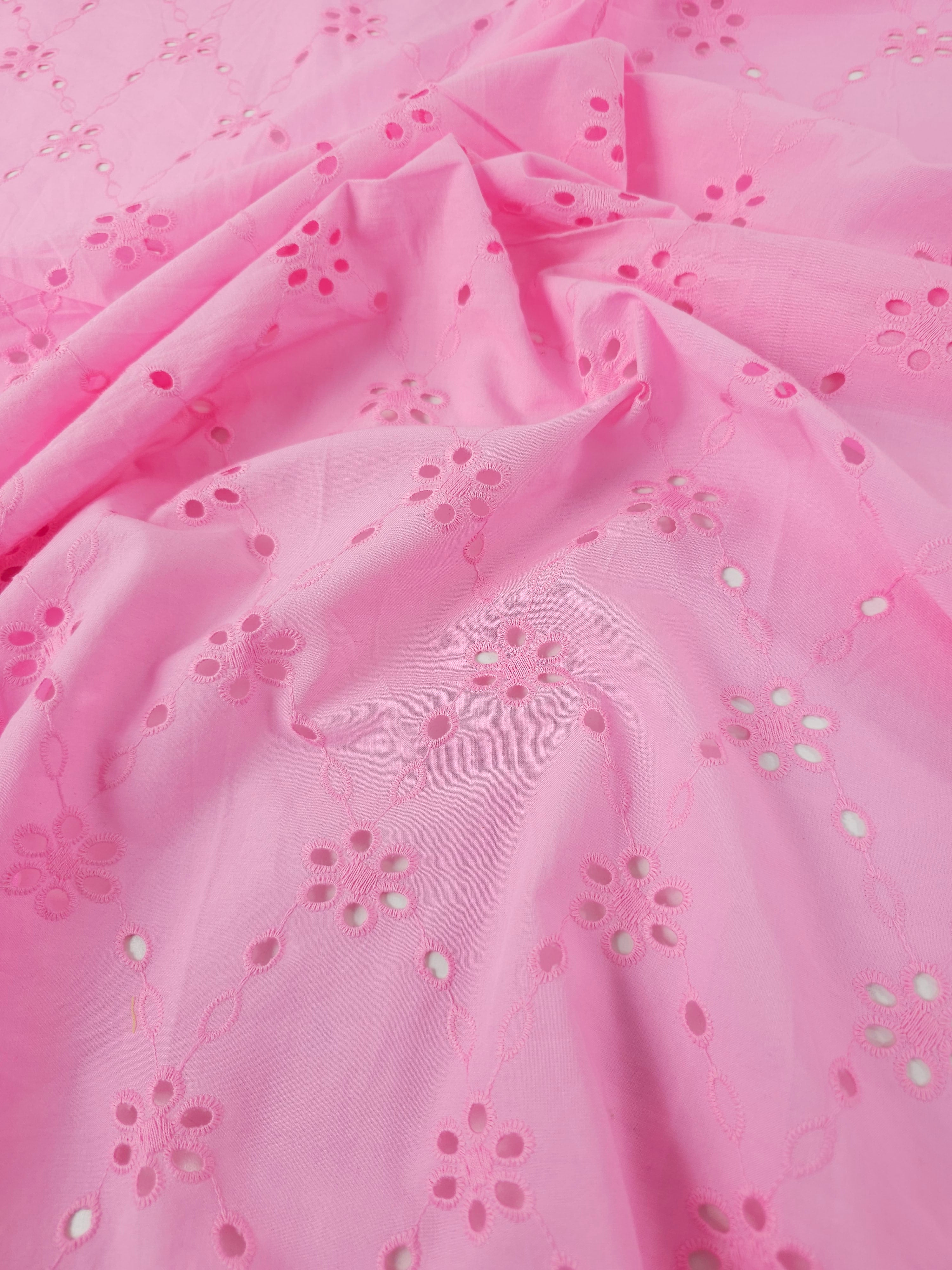 Light Pink Daisy Diamond Cambric Cotton Broderie Anglaise