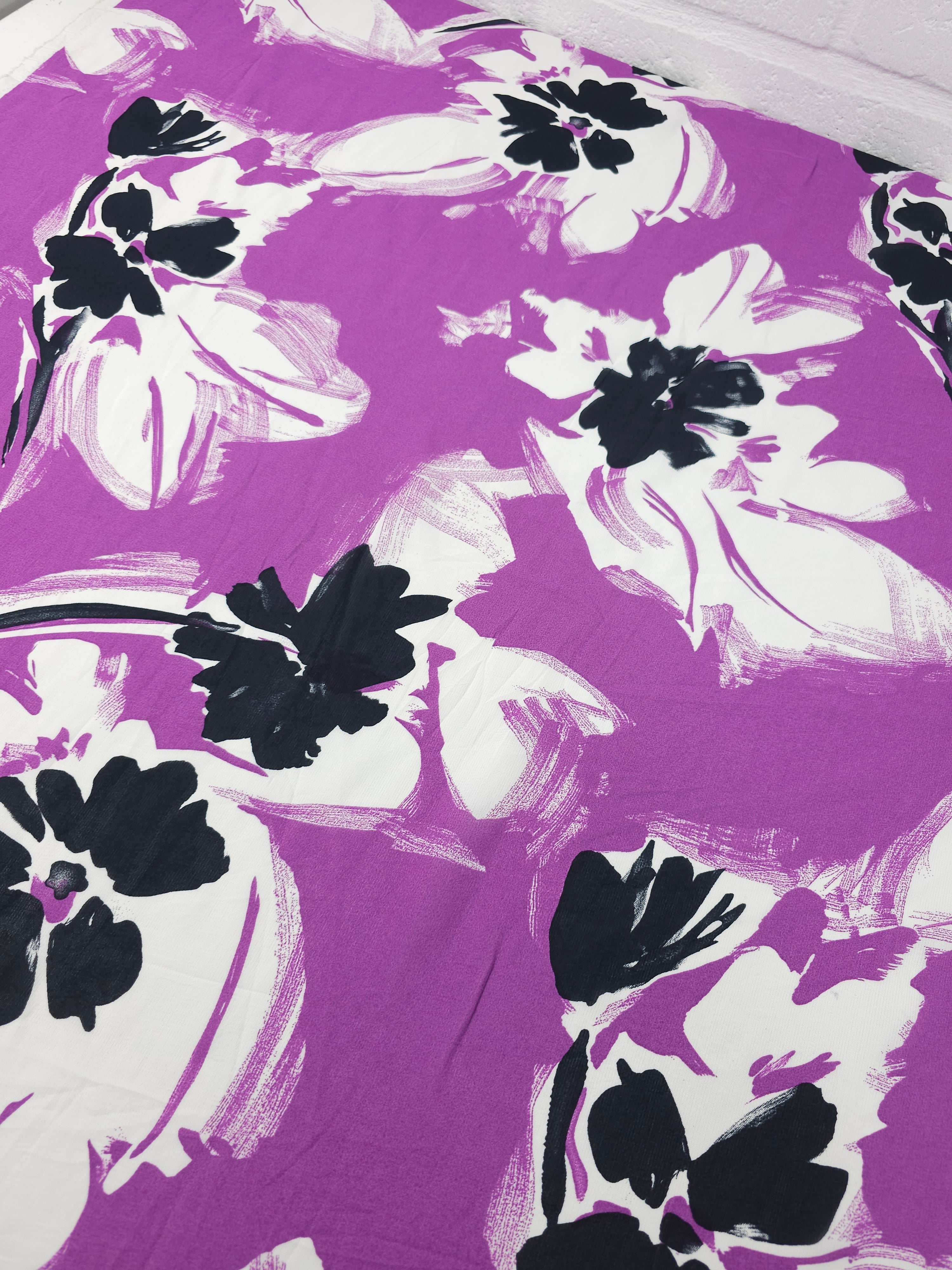 Warm Purple Abstract Brushstroke Floral Viscose Crepe