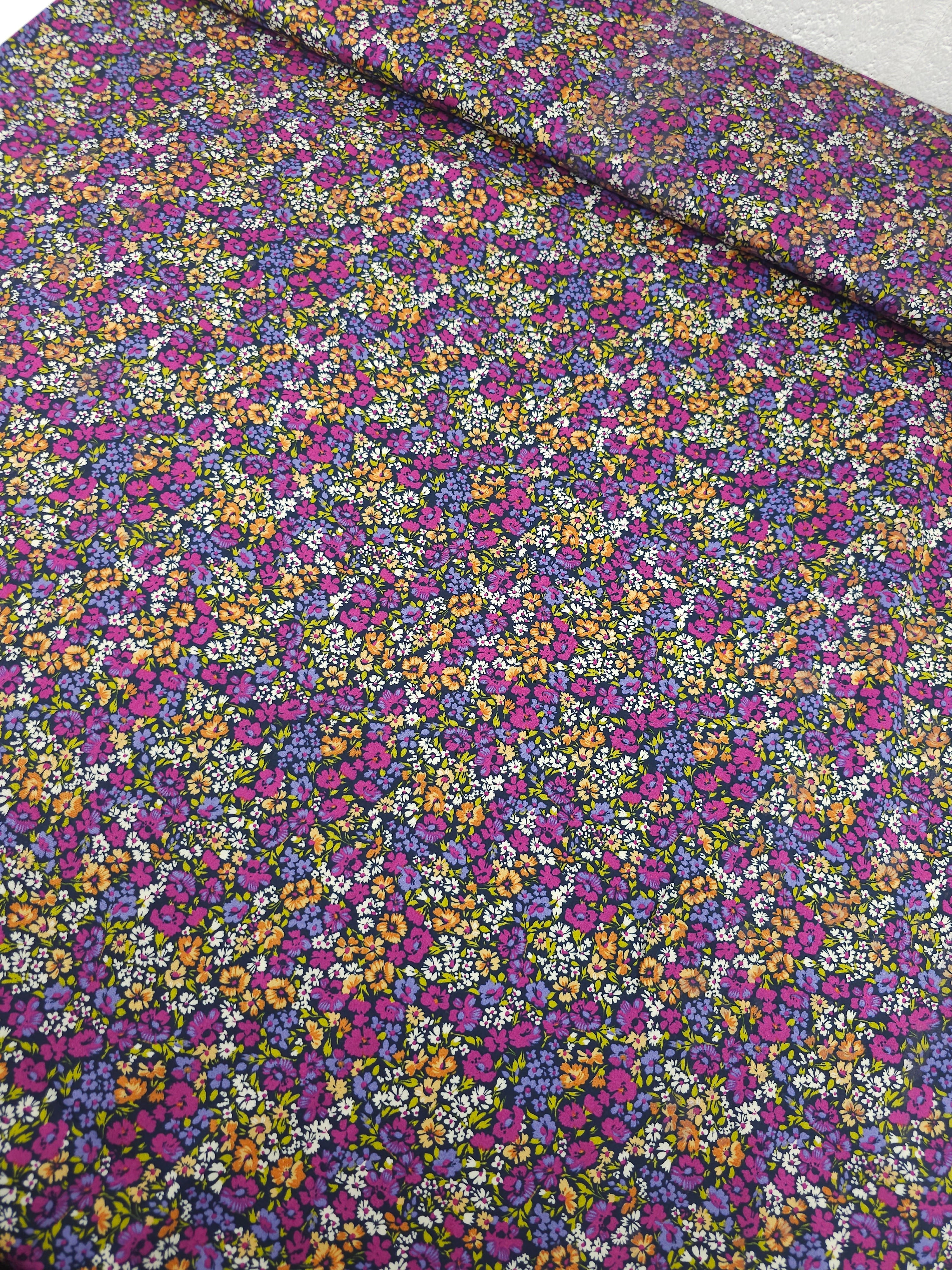 Magenta/Orange Ditsy Floral Field Cotton Satin 57"
