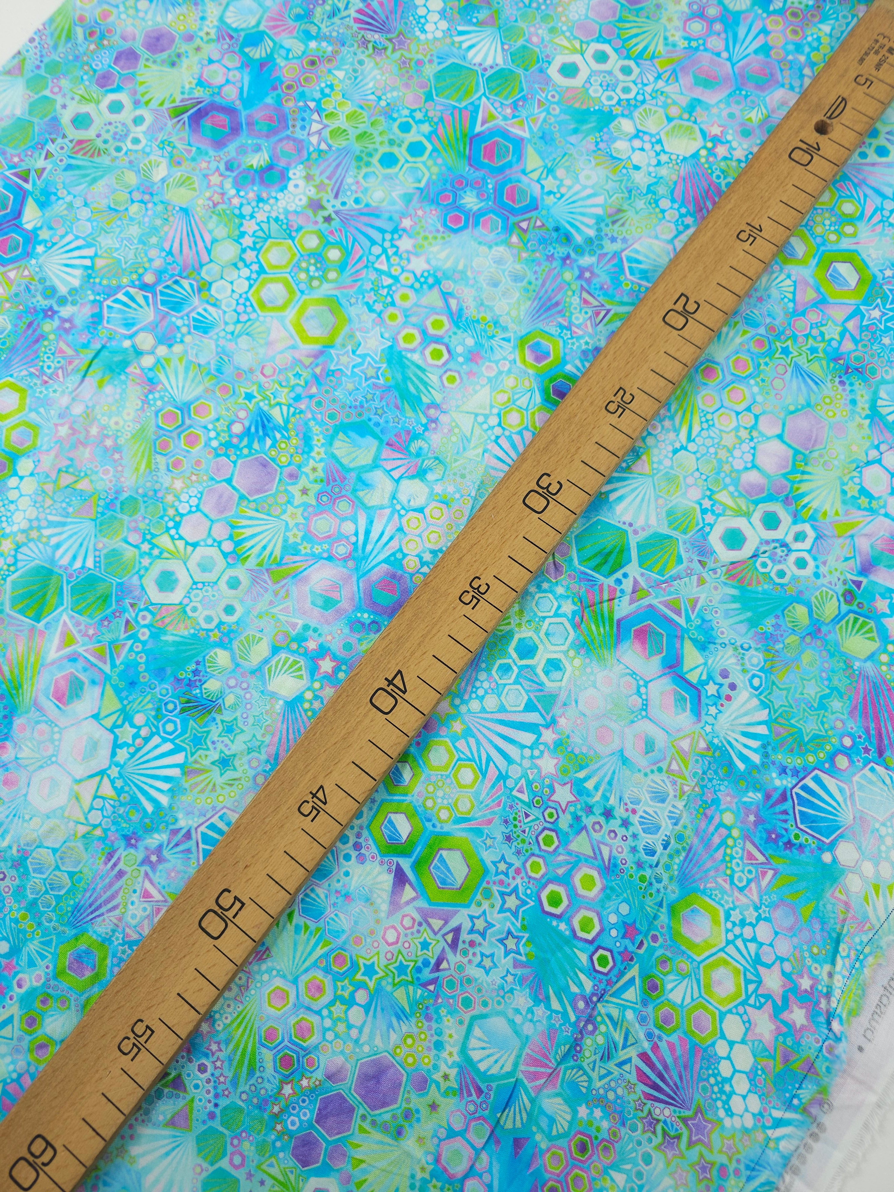 Bluey Lime/Purple Star Phantasma 100% Cotton - Robert Kaufman