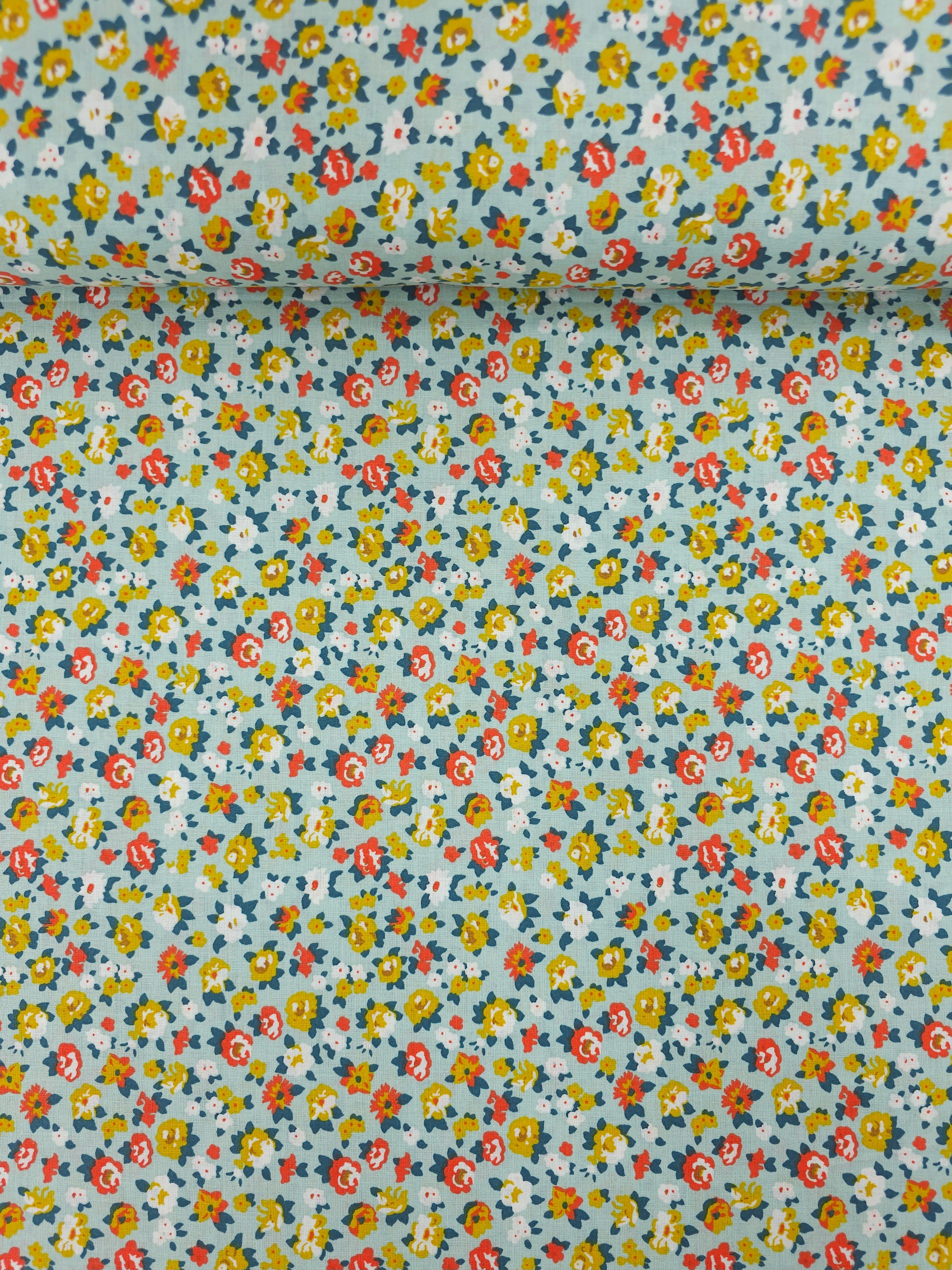 Mint Green Ditsy Floral 100% Cotton 110"