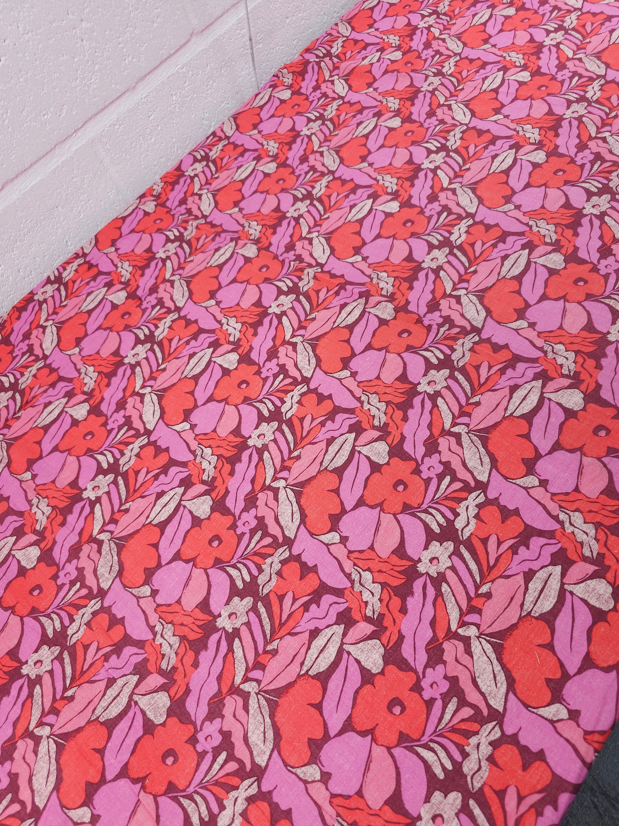 Coral/Purple Tones Vintage Floral Double Gauze