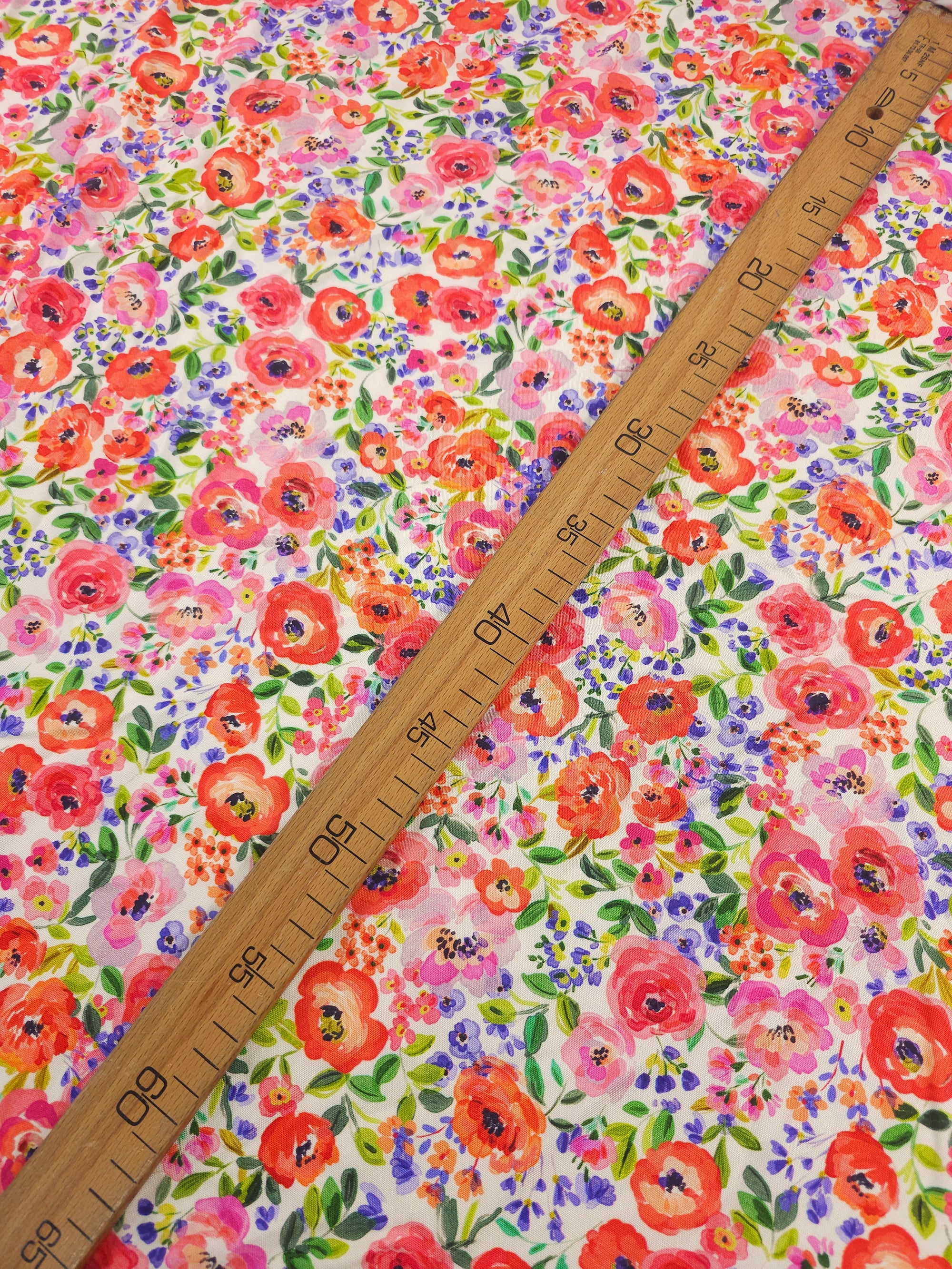 Watercolour Small Floral Bloom Viscose Challis