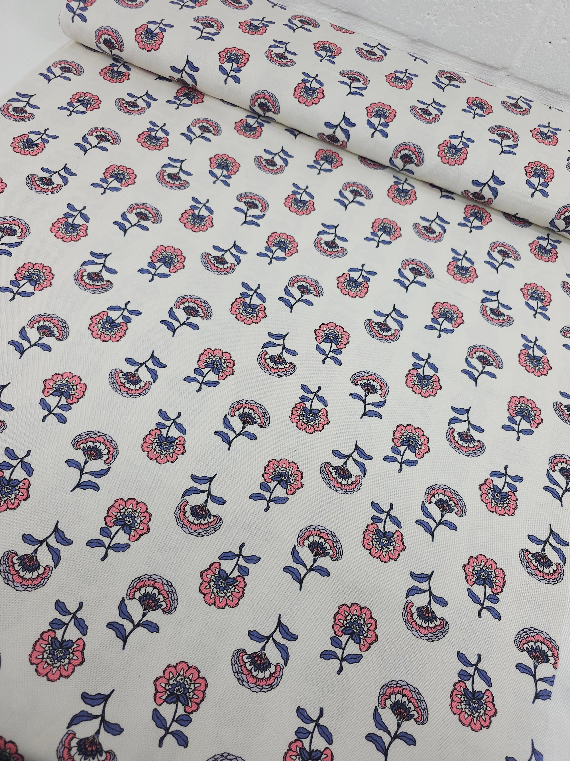 Pink/Periwinkle Floating Flowers Lightweight Canvas Cotton