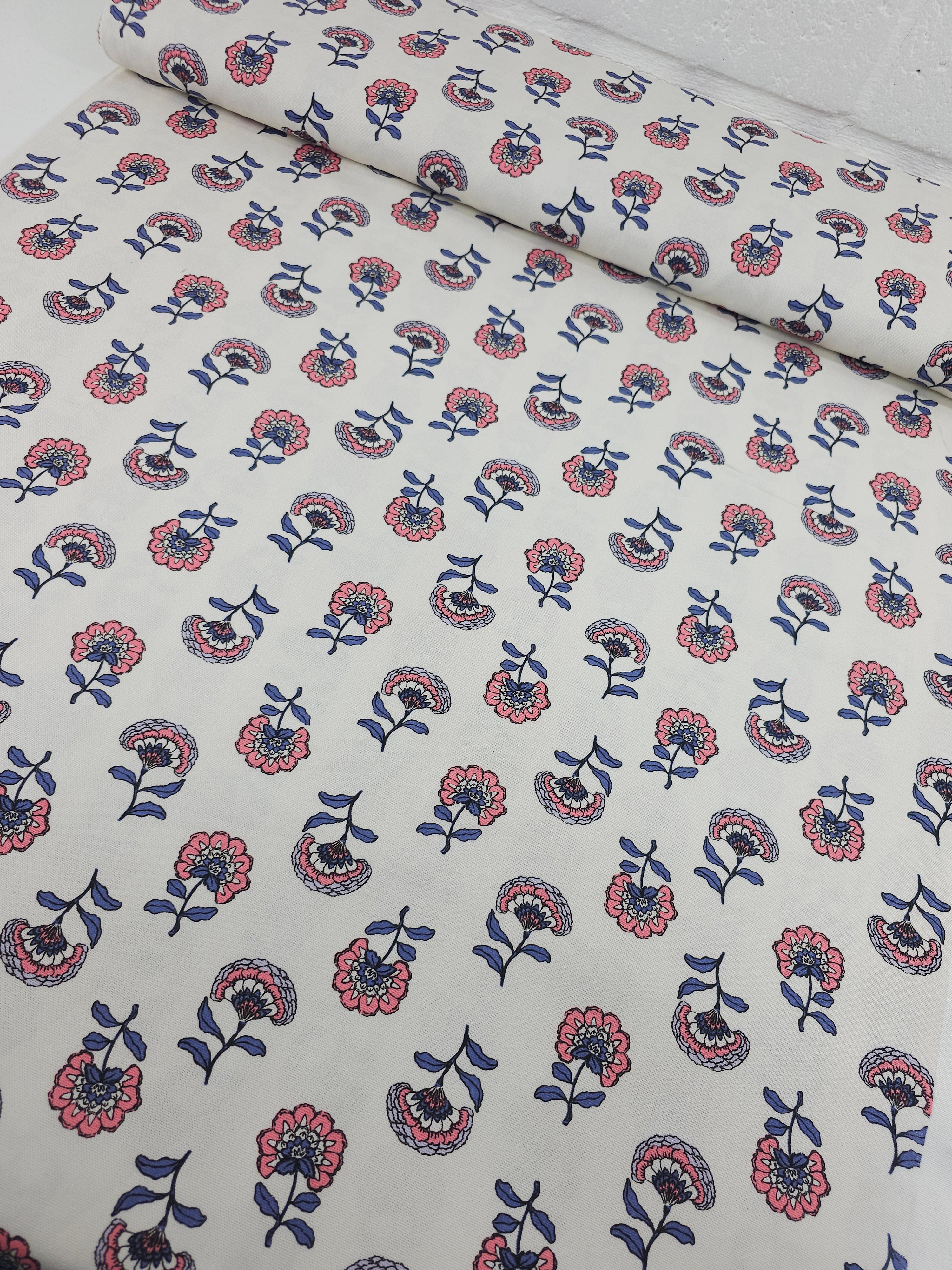 Pink/Periwinkle Floating Flowers Lightweight Canvas Cotton