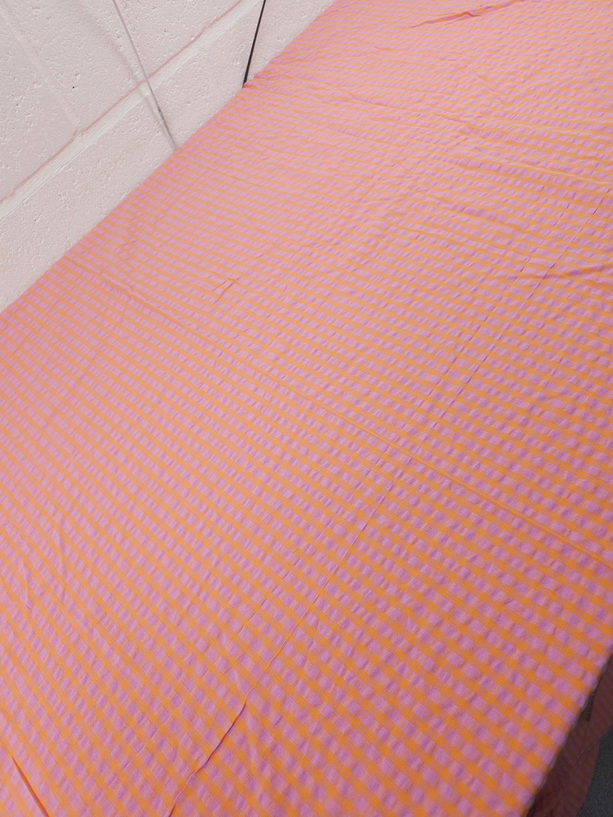 Lilac/Orange Small Gingham Cotton SeerSucker *PRE-ORDER*