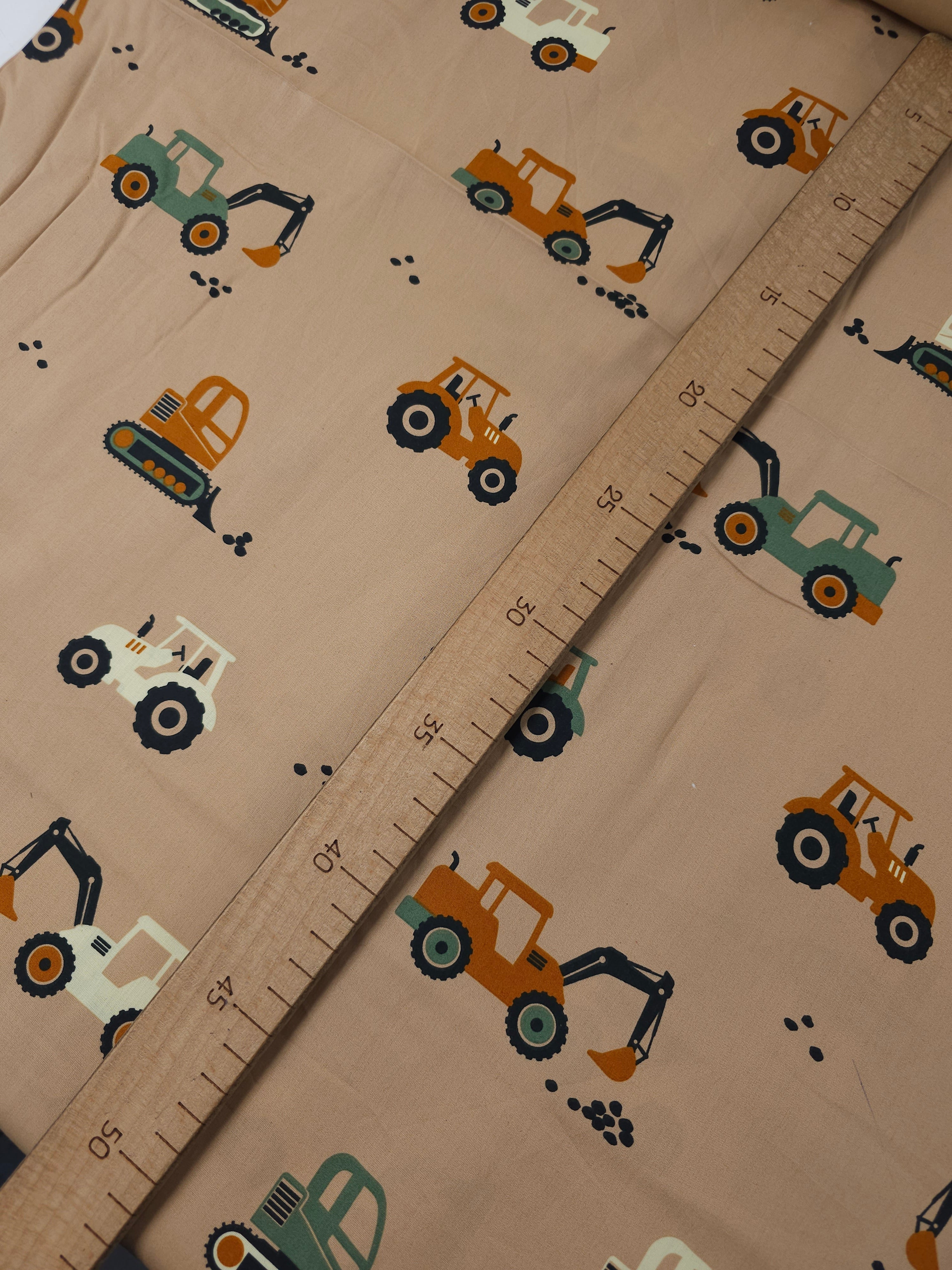 Khaki/Orange Tractors 100% Cotton 60"