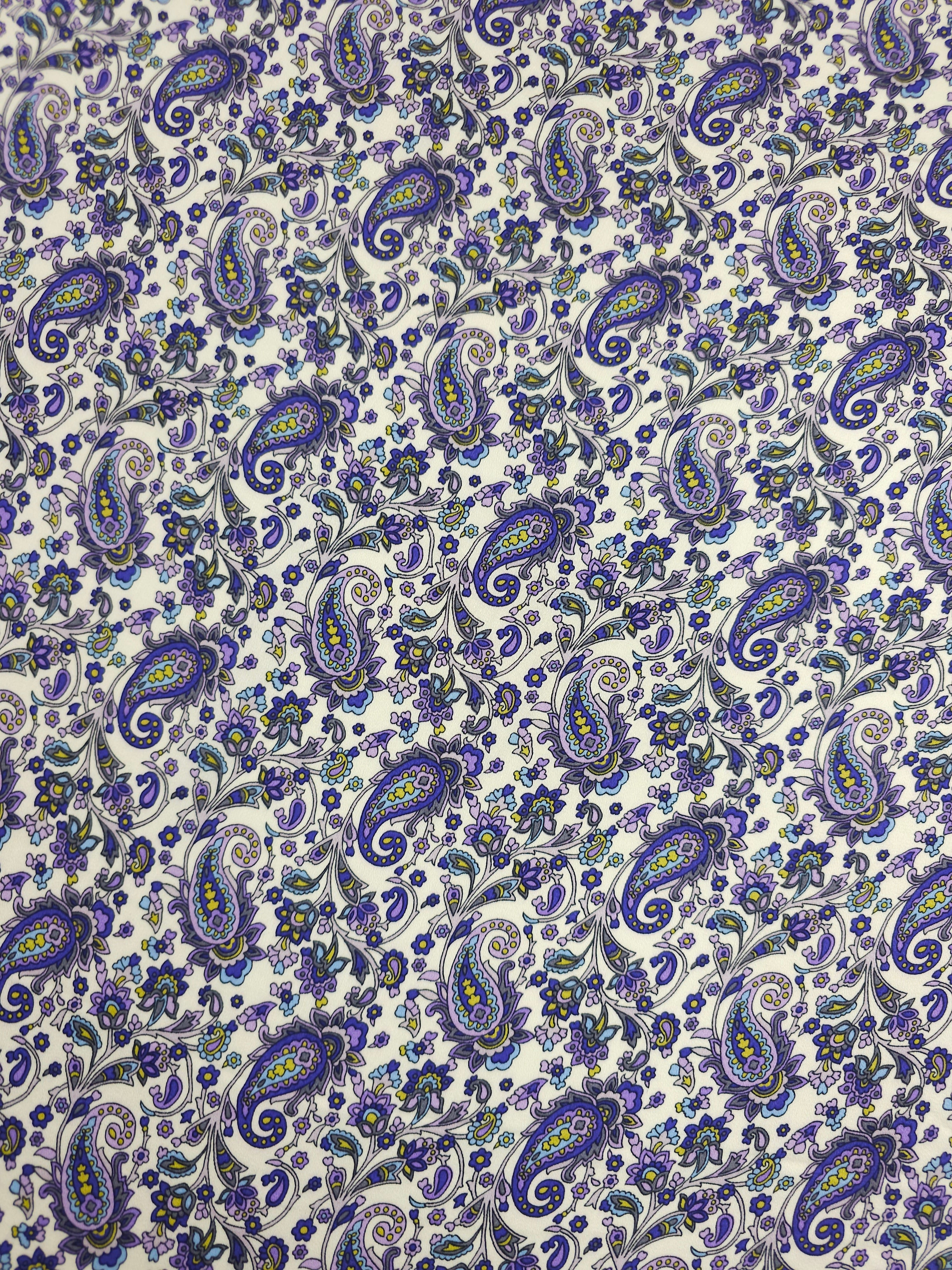Purple/Cream Ditsy Paisley Twine Viscose Satin