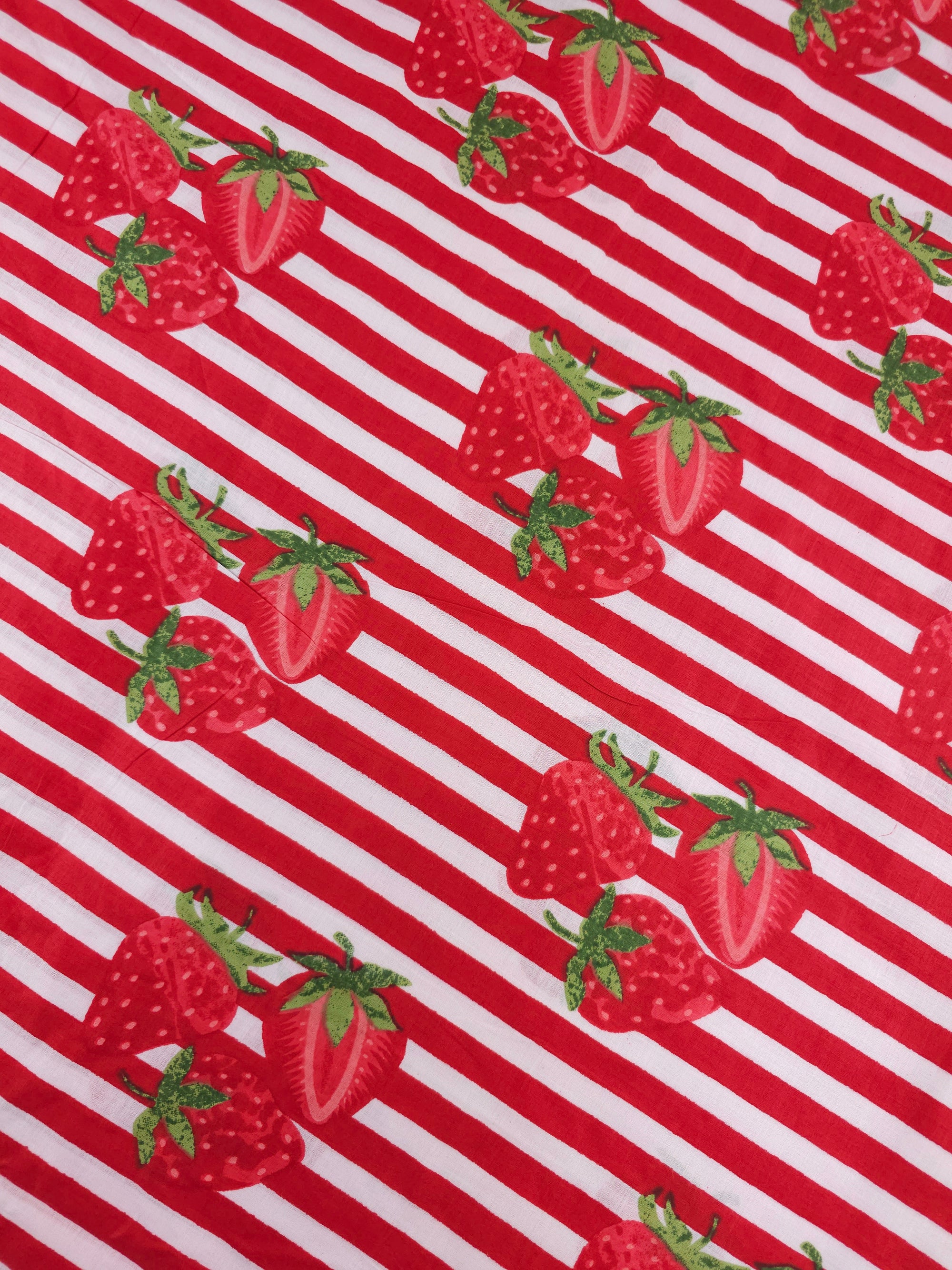Red Strawberry Stripe Lightweight Cambric Cotton