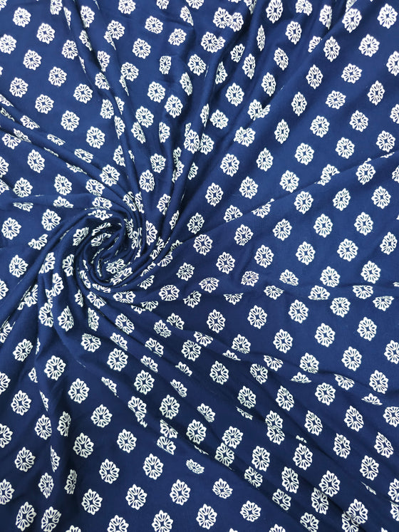 Navy Abstract Flower Petal Viscose Jersey