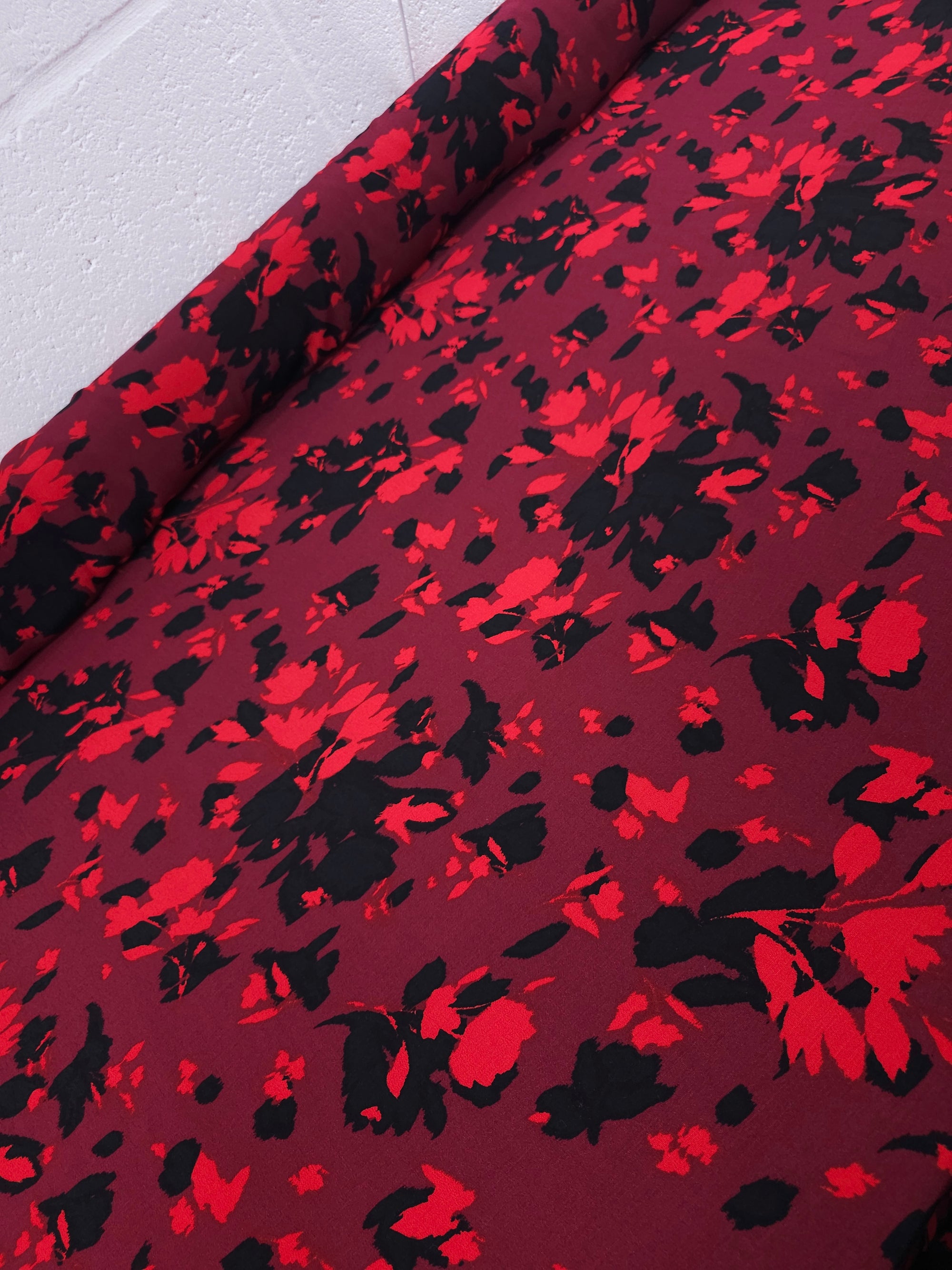 Wine/Red Blur Floral Petal Viscose Crepe