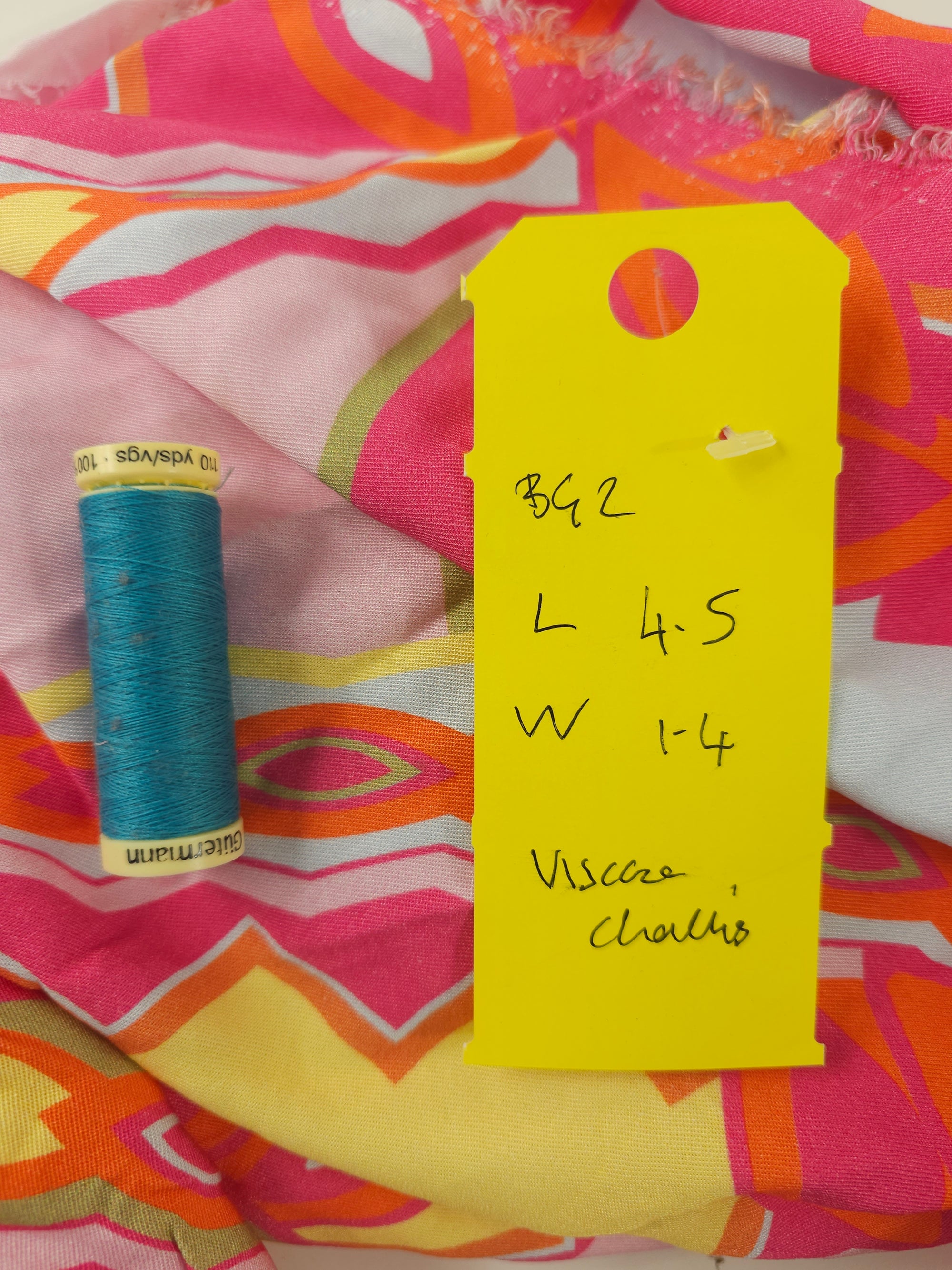 Neon pink yellow design Viscose- 4.5m piece