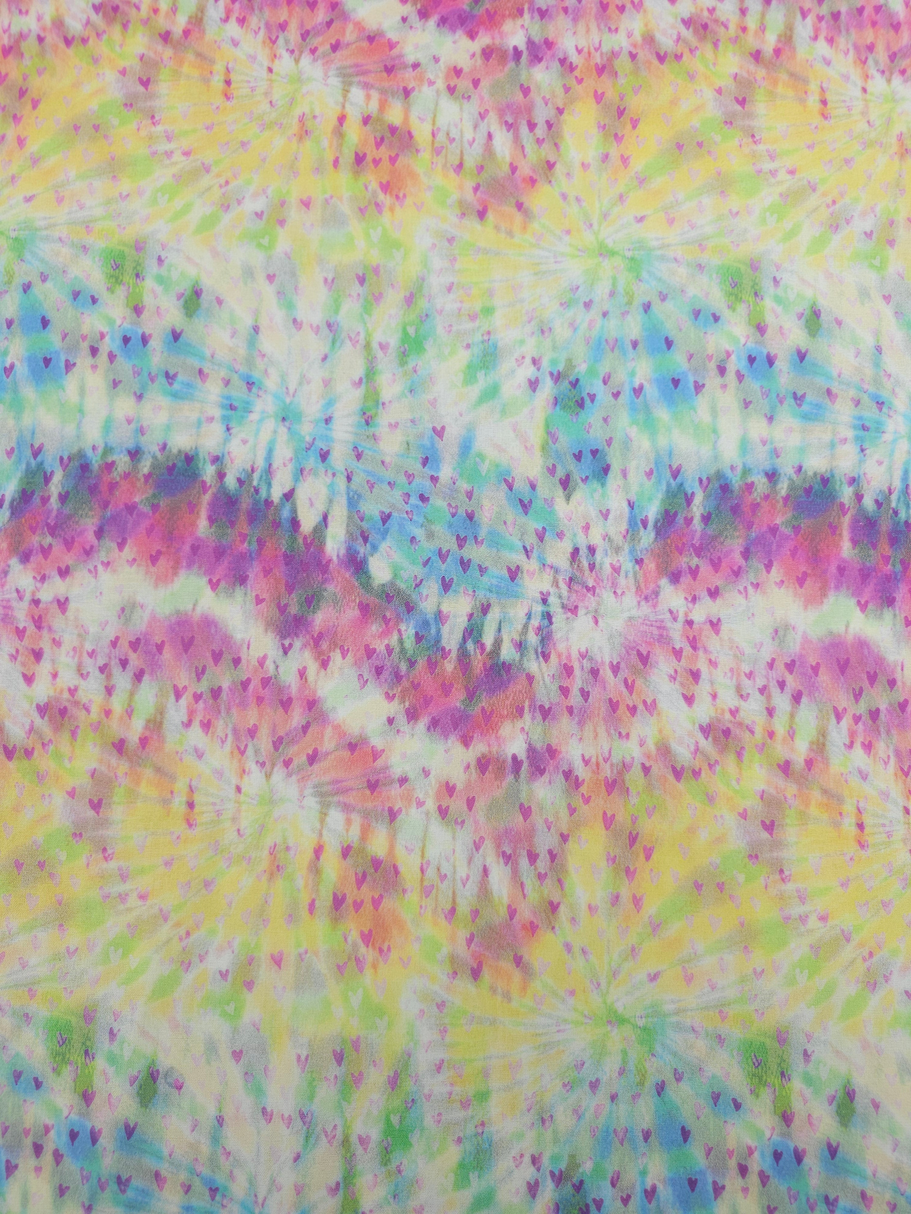 Pastel Tie-Dye Hearts 100% Cotton