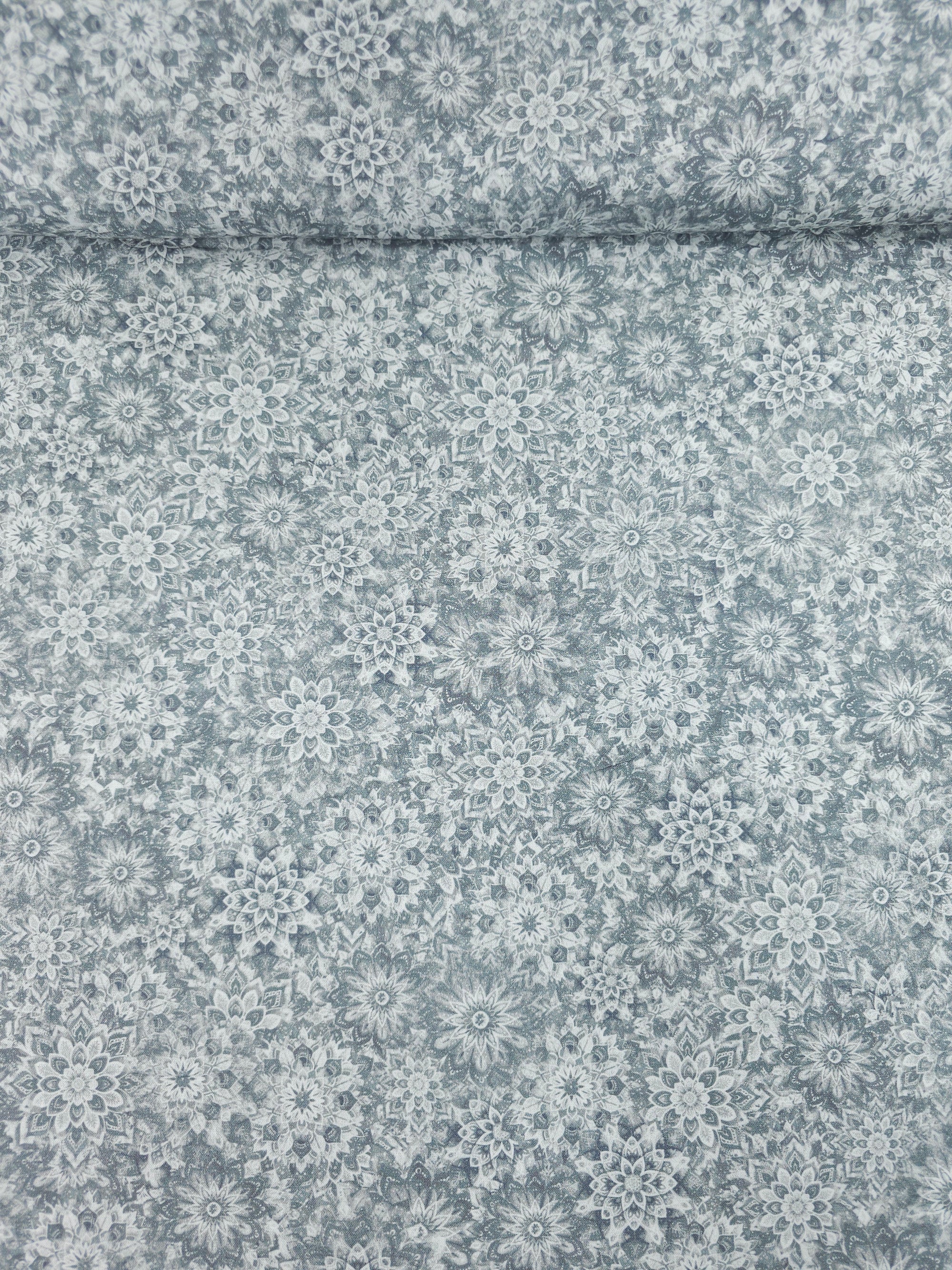 Light Grey Dancing Dahlias Kaleidoscope 100% Cotton