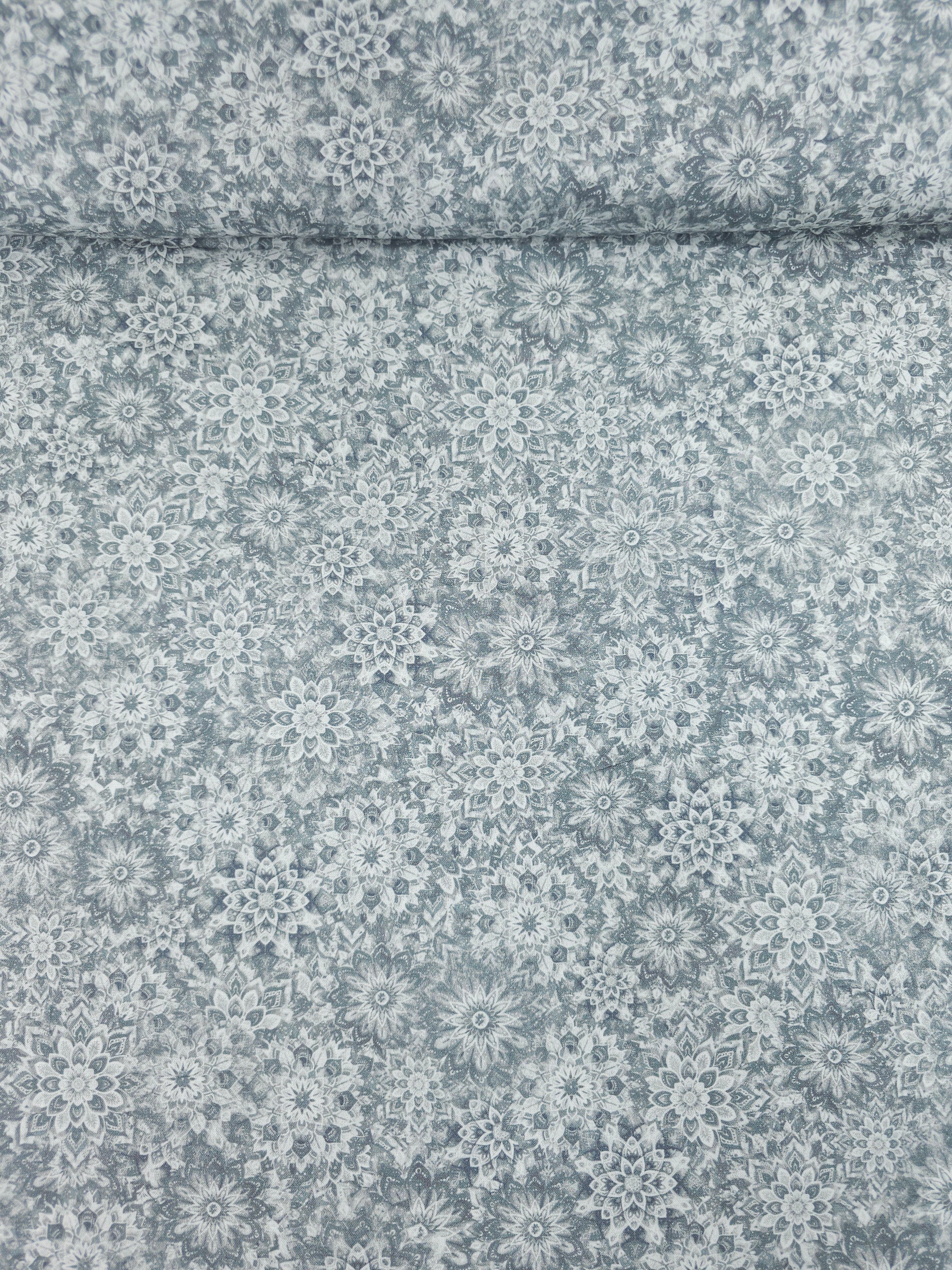 Light Grey Dancing Dahlias Kaleidoscope 100% Cotton