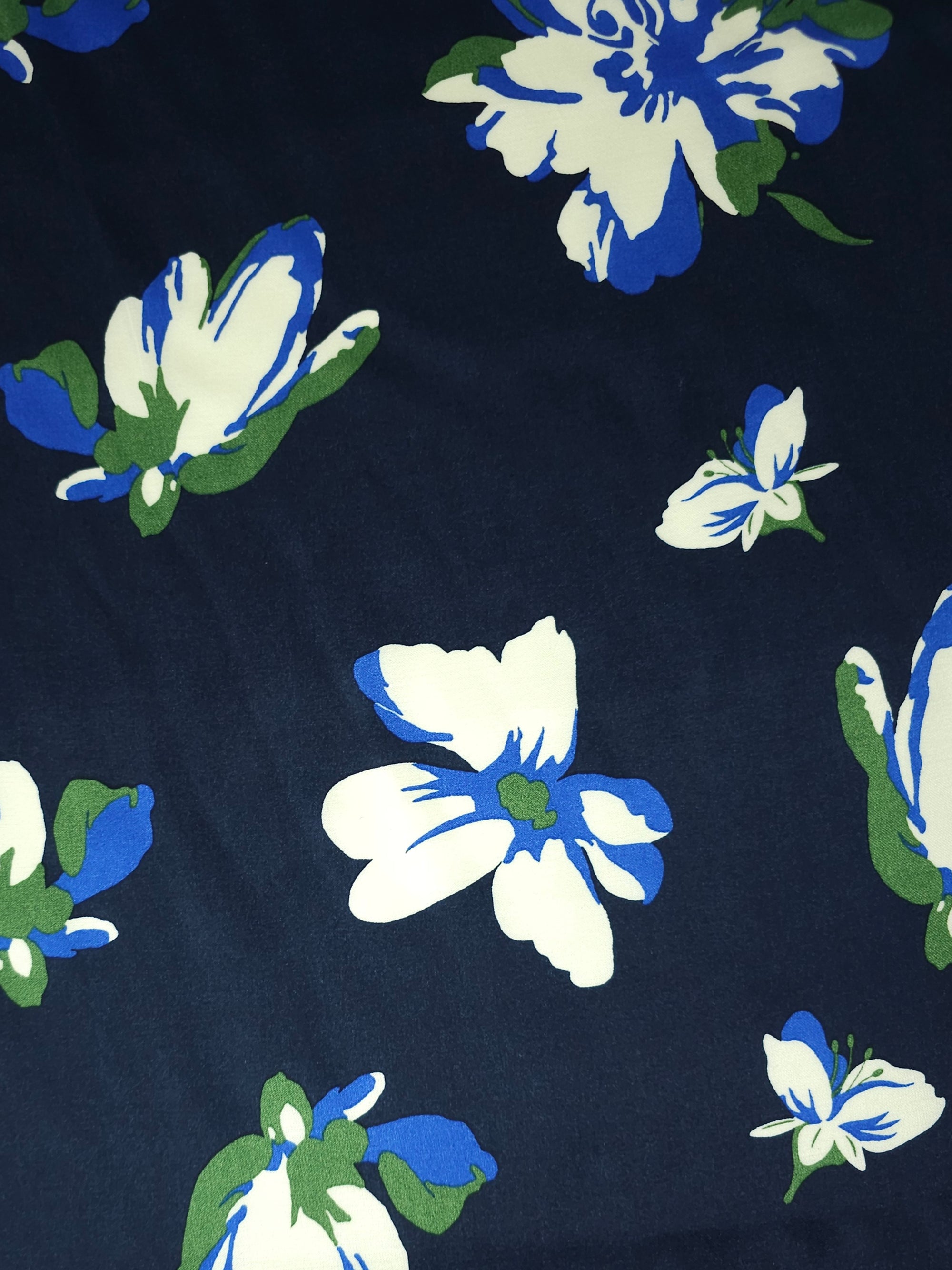 Navy Watercolour Flower Viscose Satin