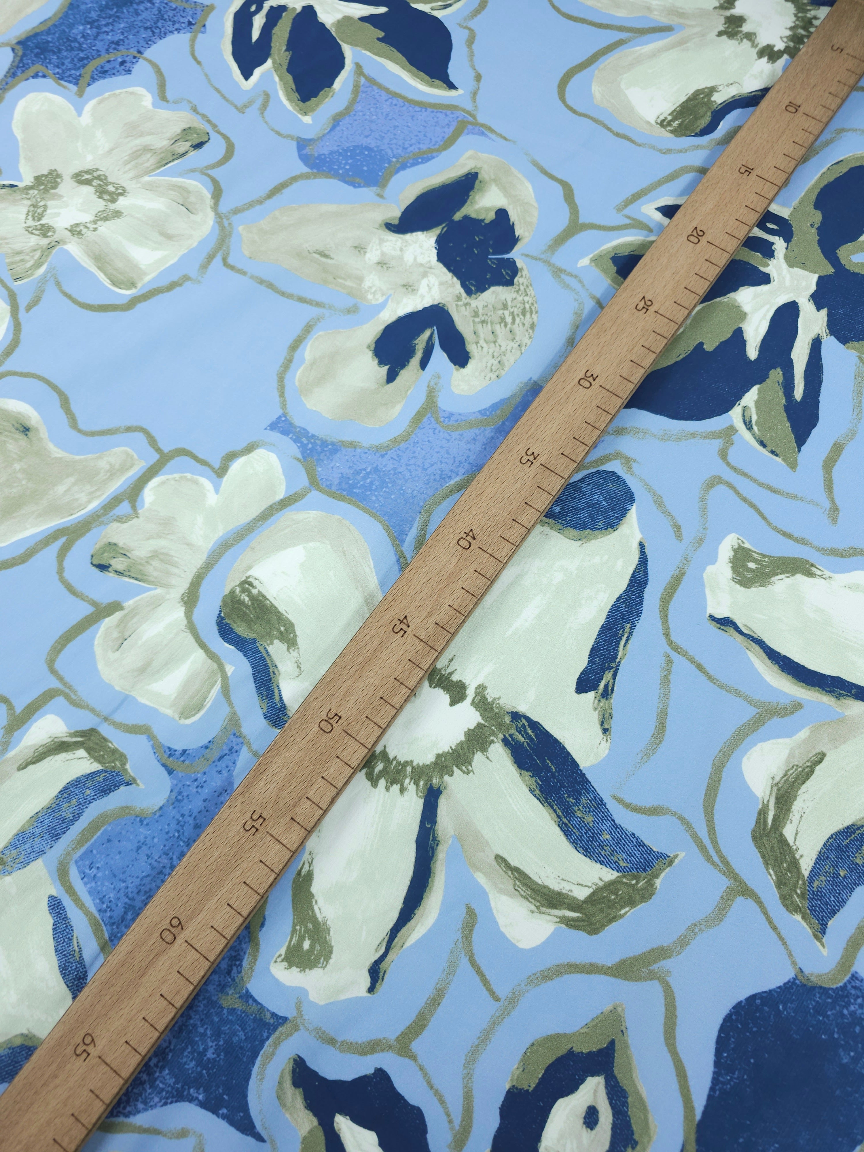 Blue/Sage Watercolour Floral Lightweight Cotton