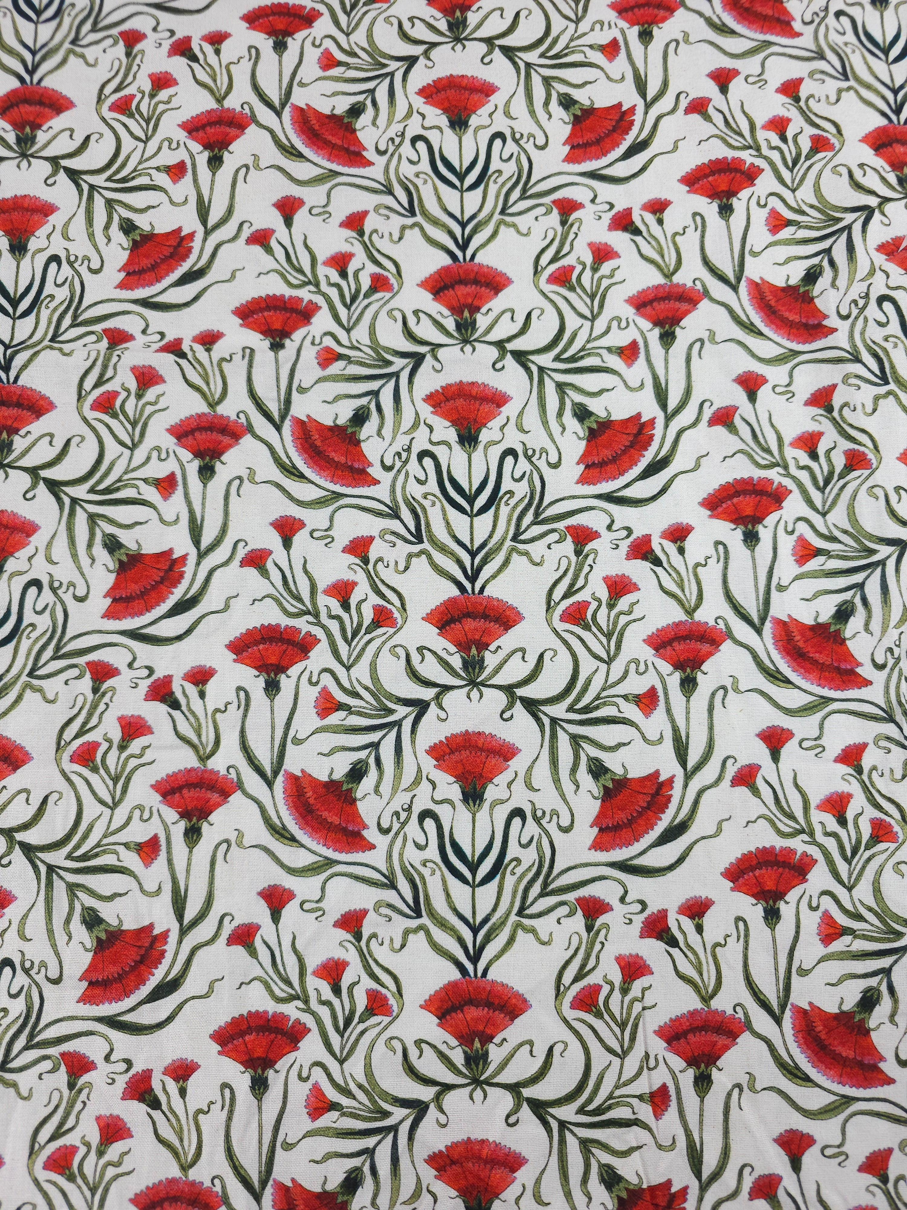 Red/White Carnation Floral 100% Cotton - Free Spirit