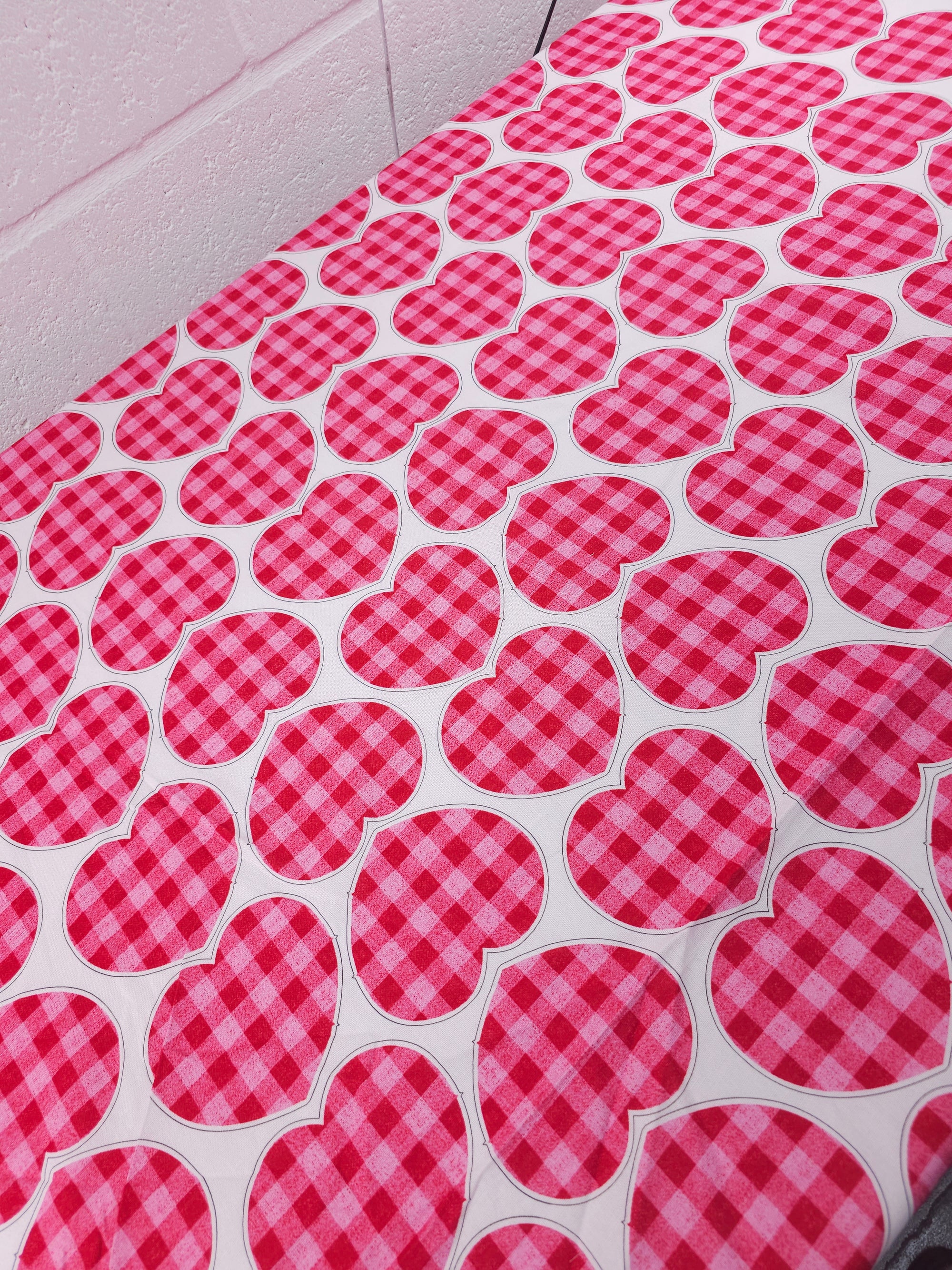 Hot Pink Plaid Hearts Flax Cotton