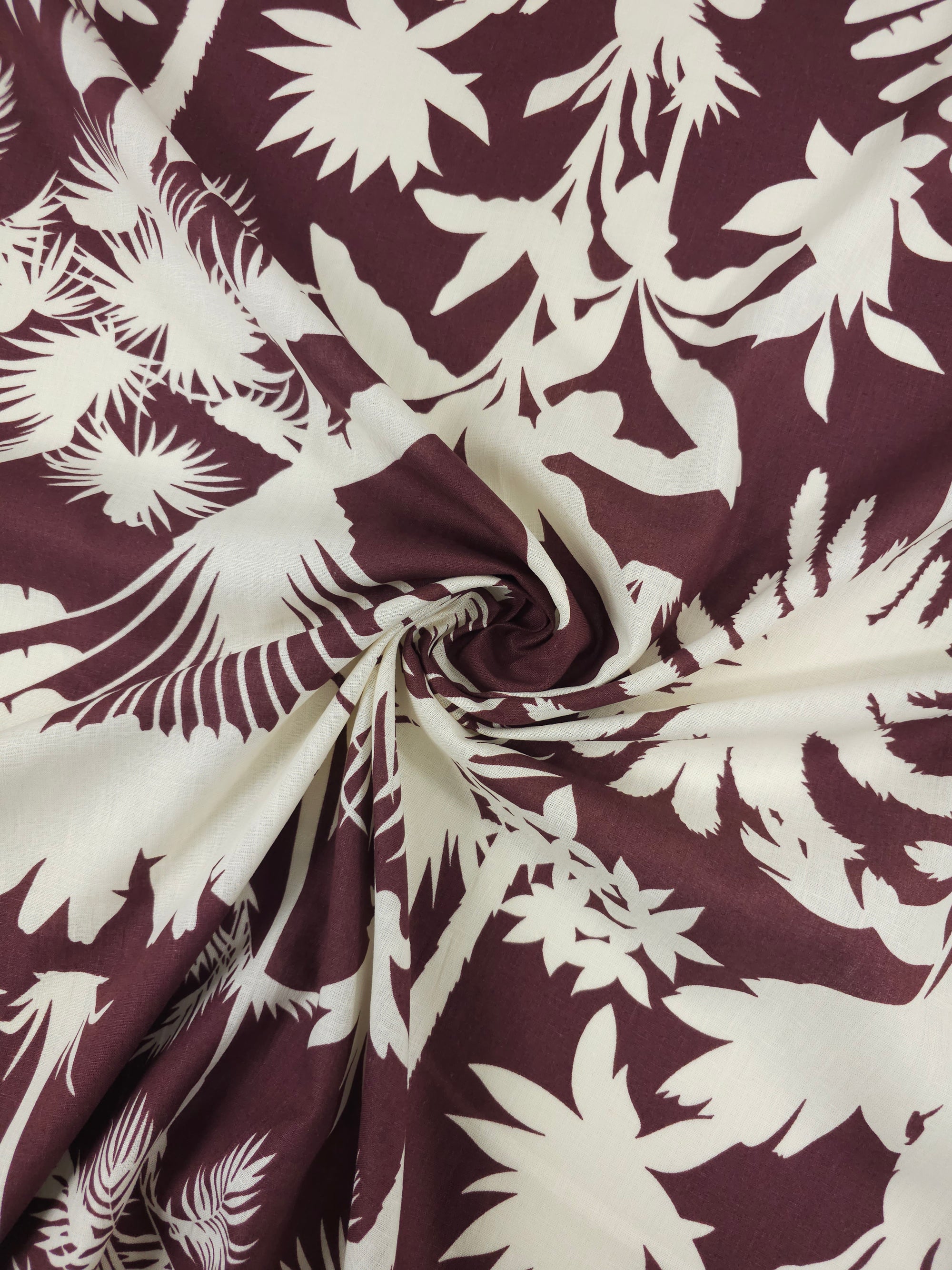Burgundy Palm Tree 100% Linen *DEFECT*