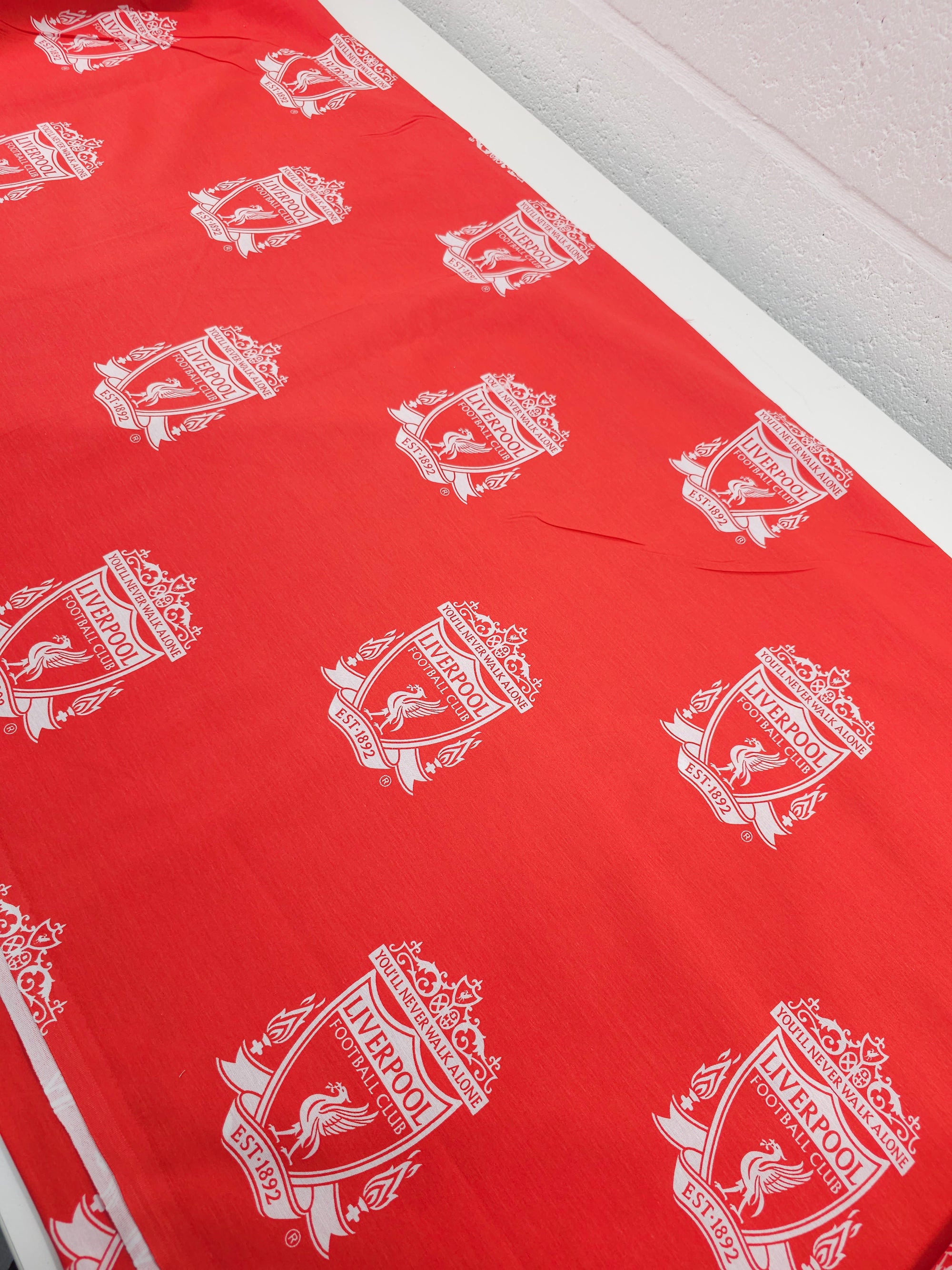 Red/White Liverpool FC Emblem 100% Cotton Football Fabric 106" *EXTRA WIDE*
