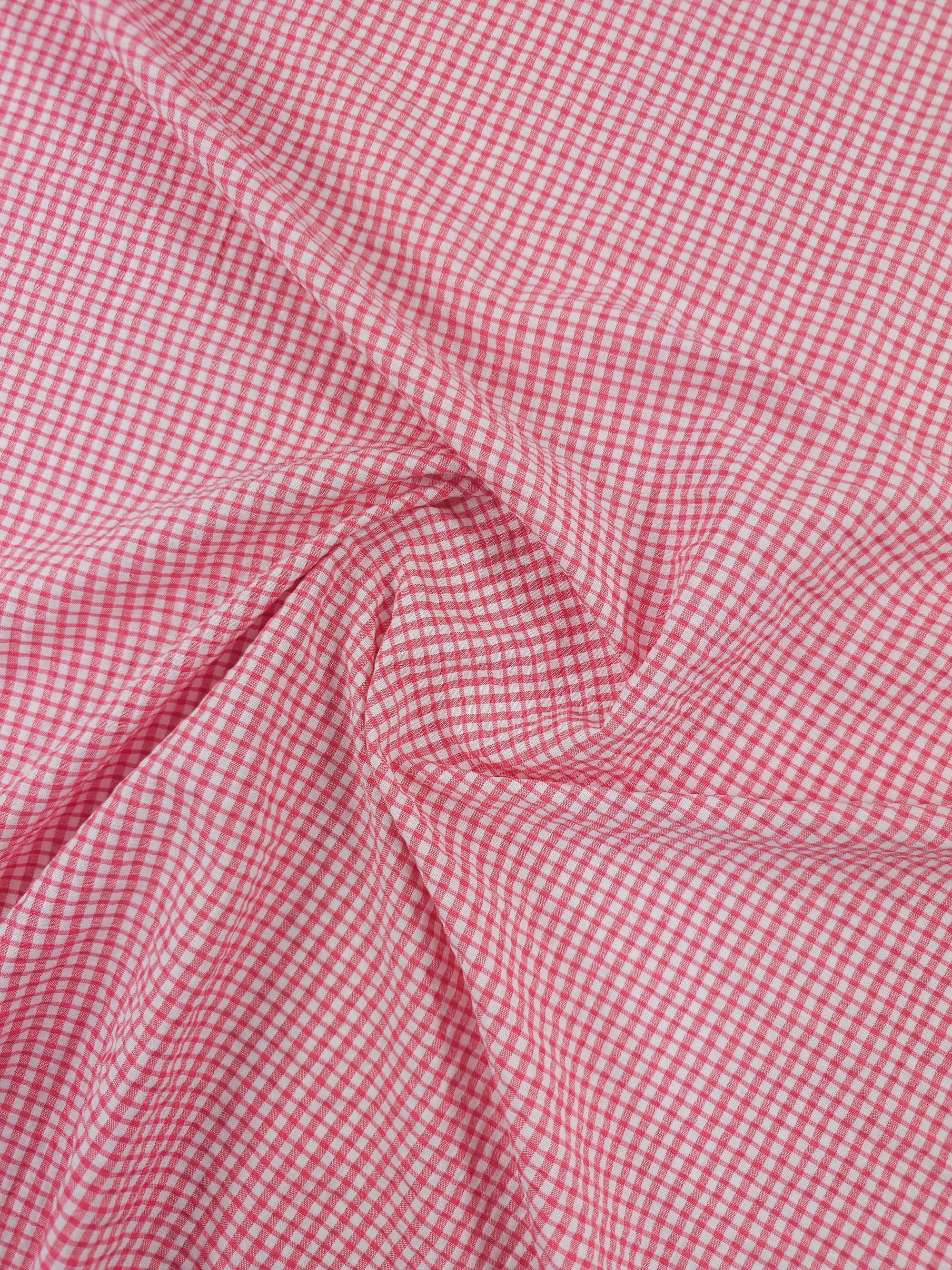 Candy Pink Mini Gingham Crinkle Poly Cotton
