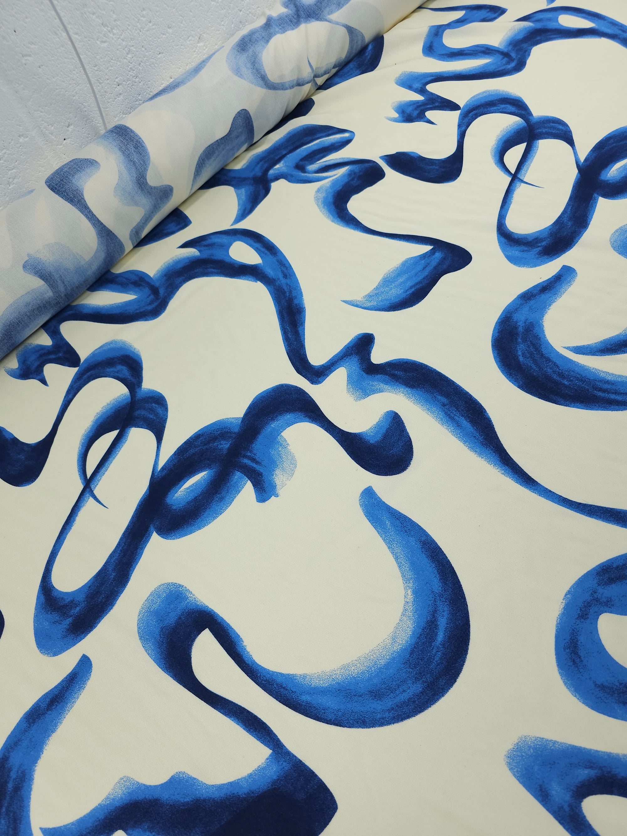 Blue/Ivory Swirly Viscose Challis