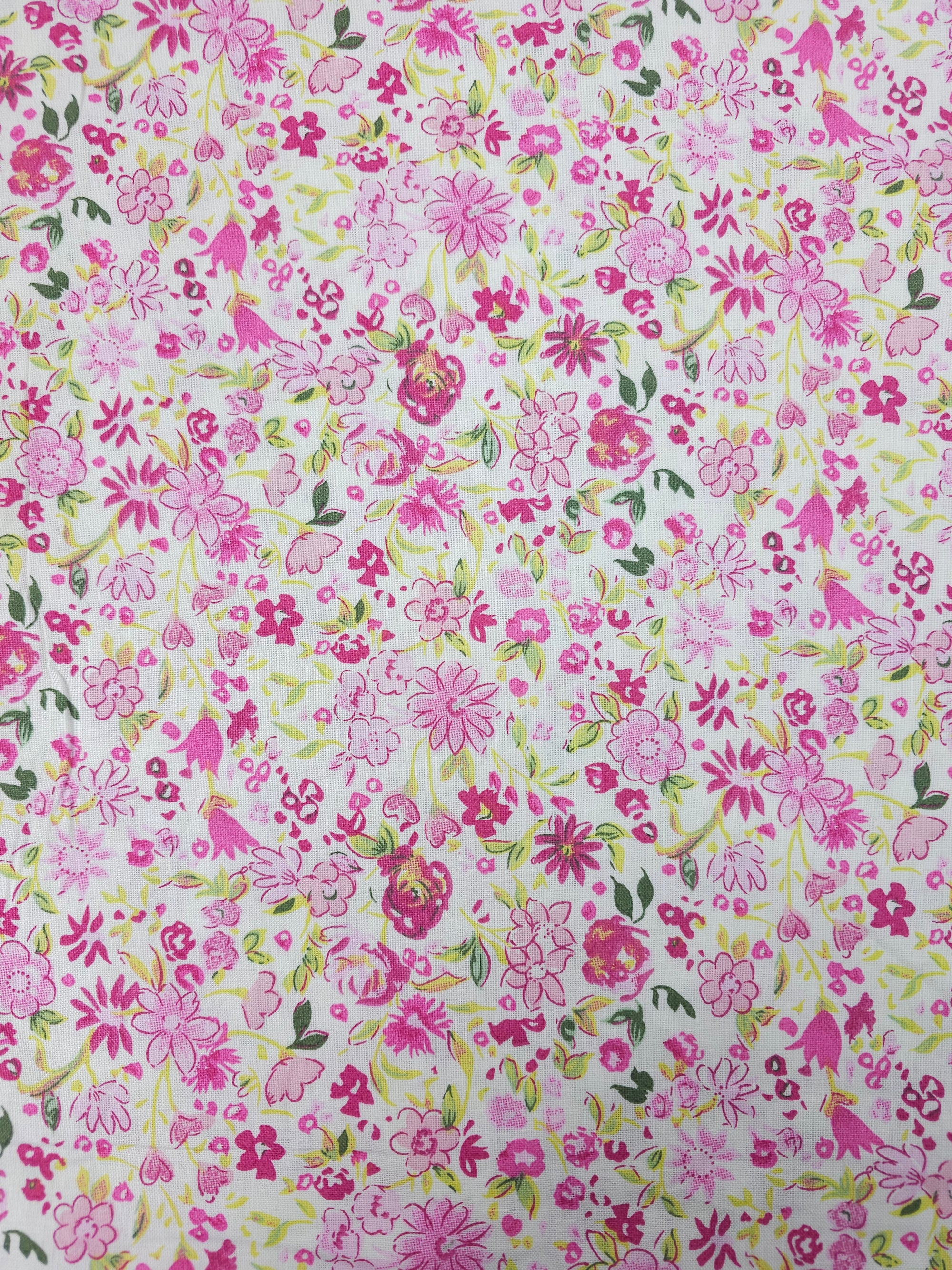 Pink Watercolour Sketch Floral 100% Cotton