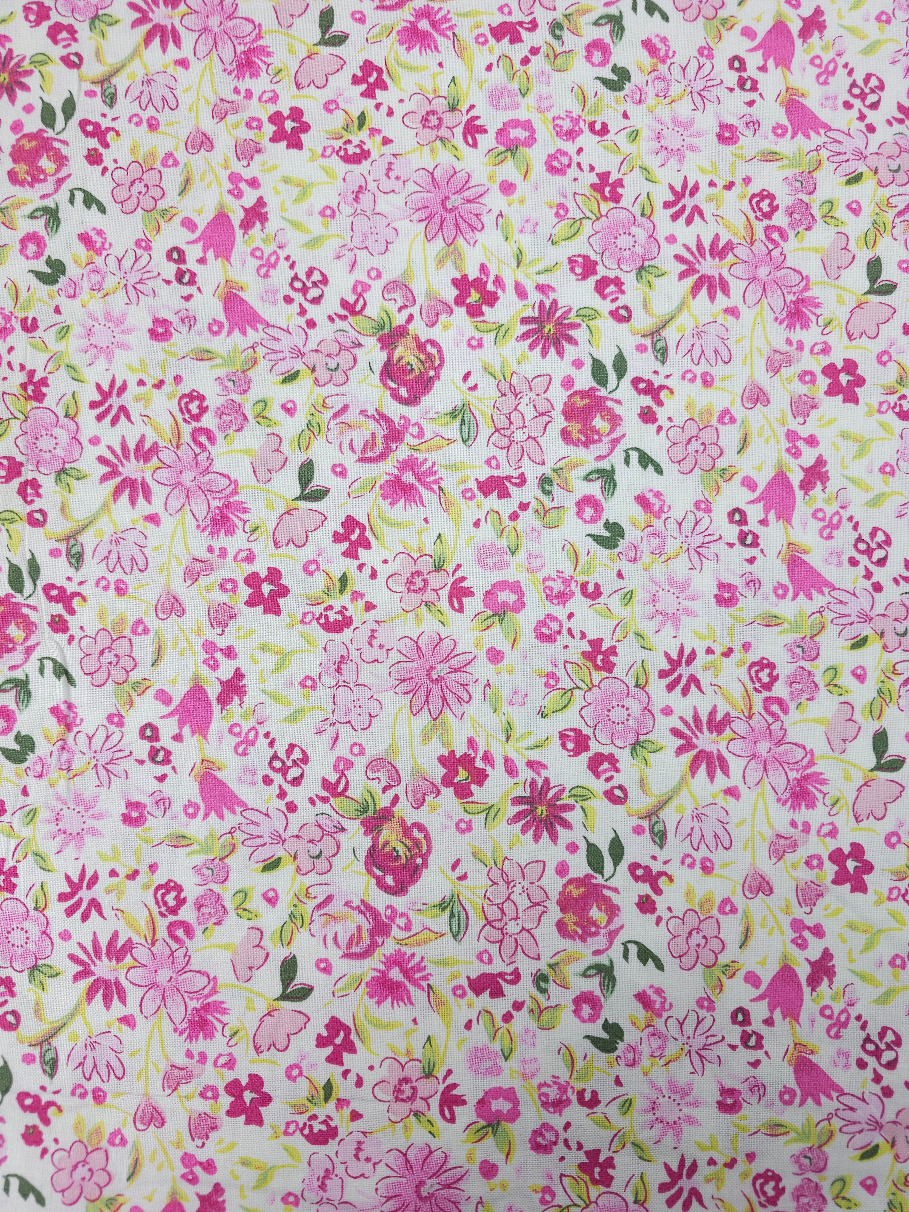 Pink Watercolour Sketch Floral 100% Cotton
