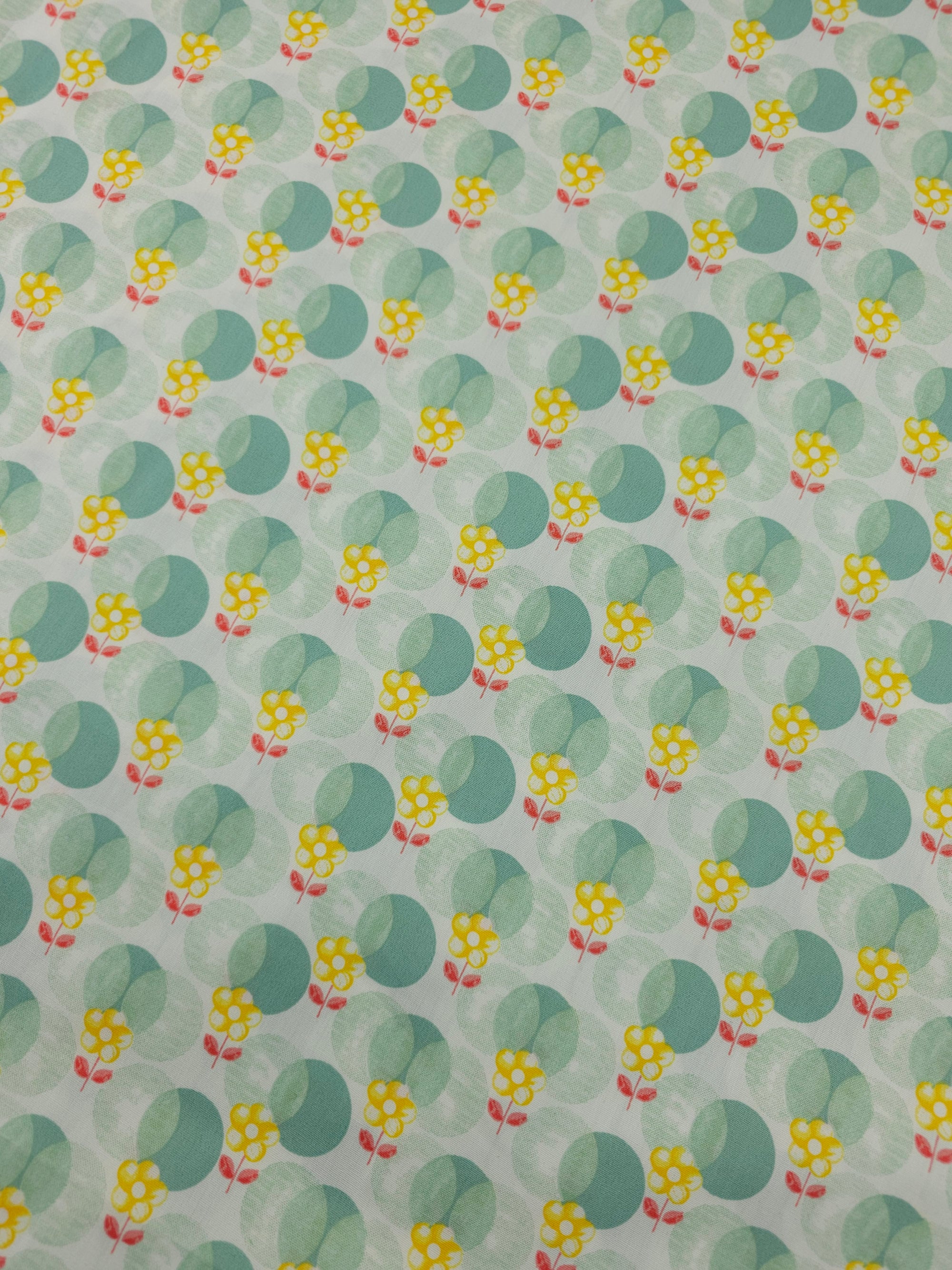 Sage/Yellow Polka Spot Daisy 100% Cotton 60"
