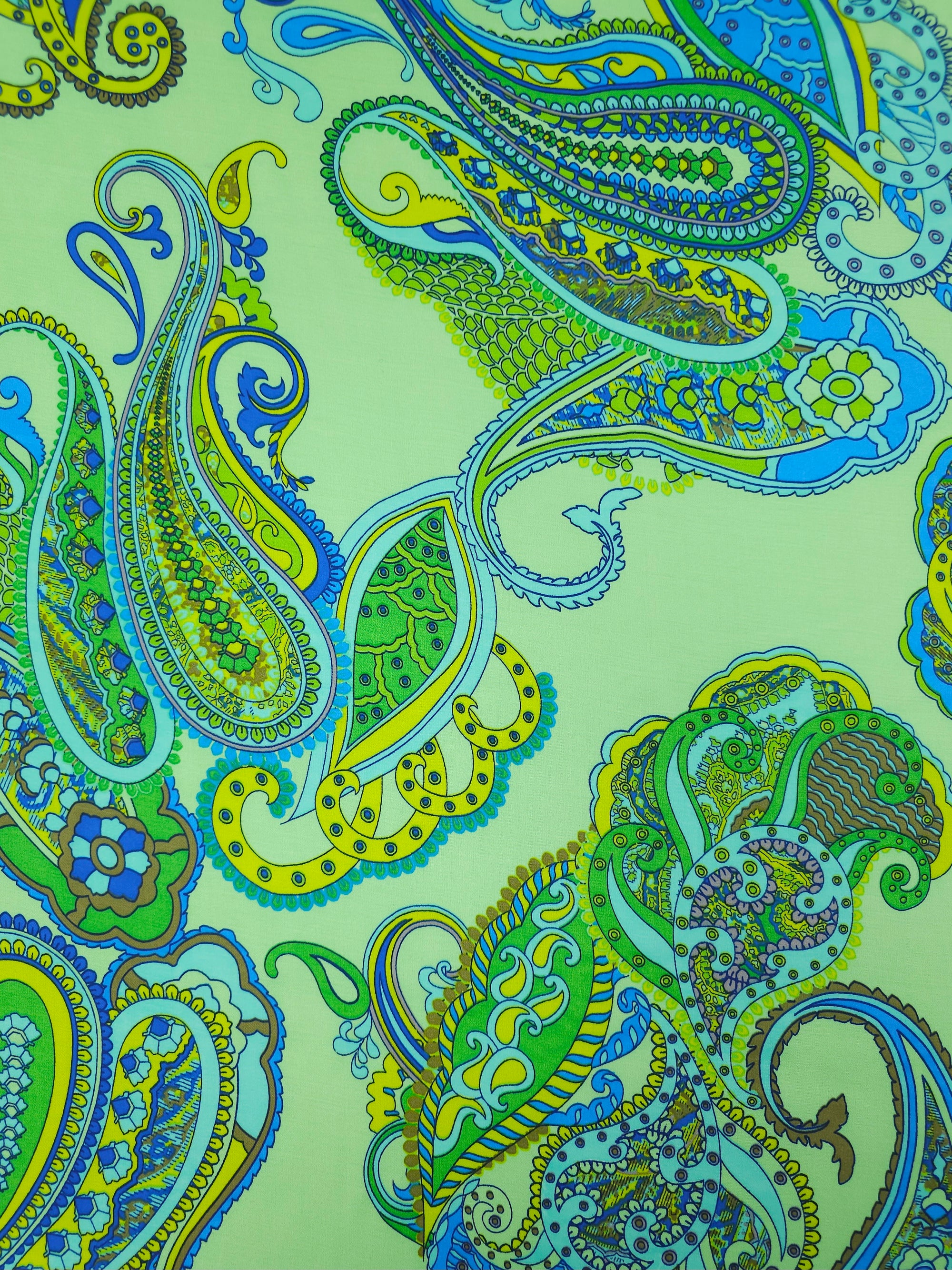 Lime Green/Blue Paisley Viscose Satin