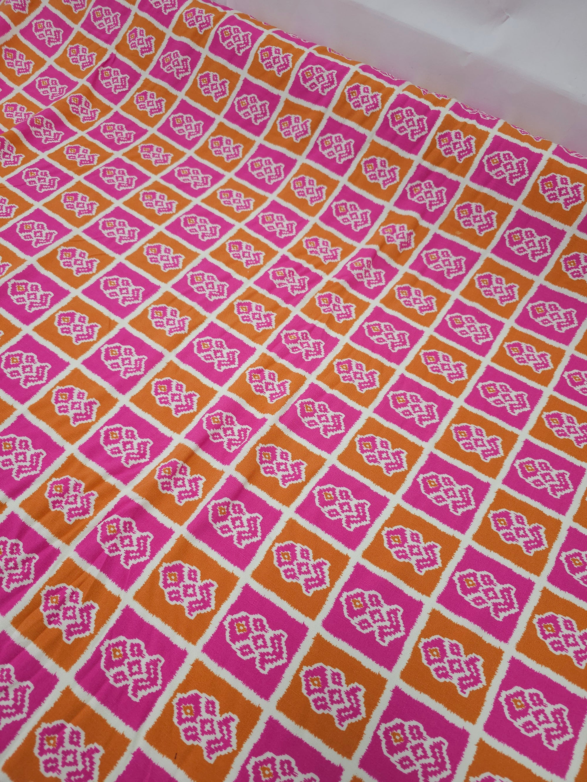 Pink/Orange Abstract Ikat Viscose Challis