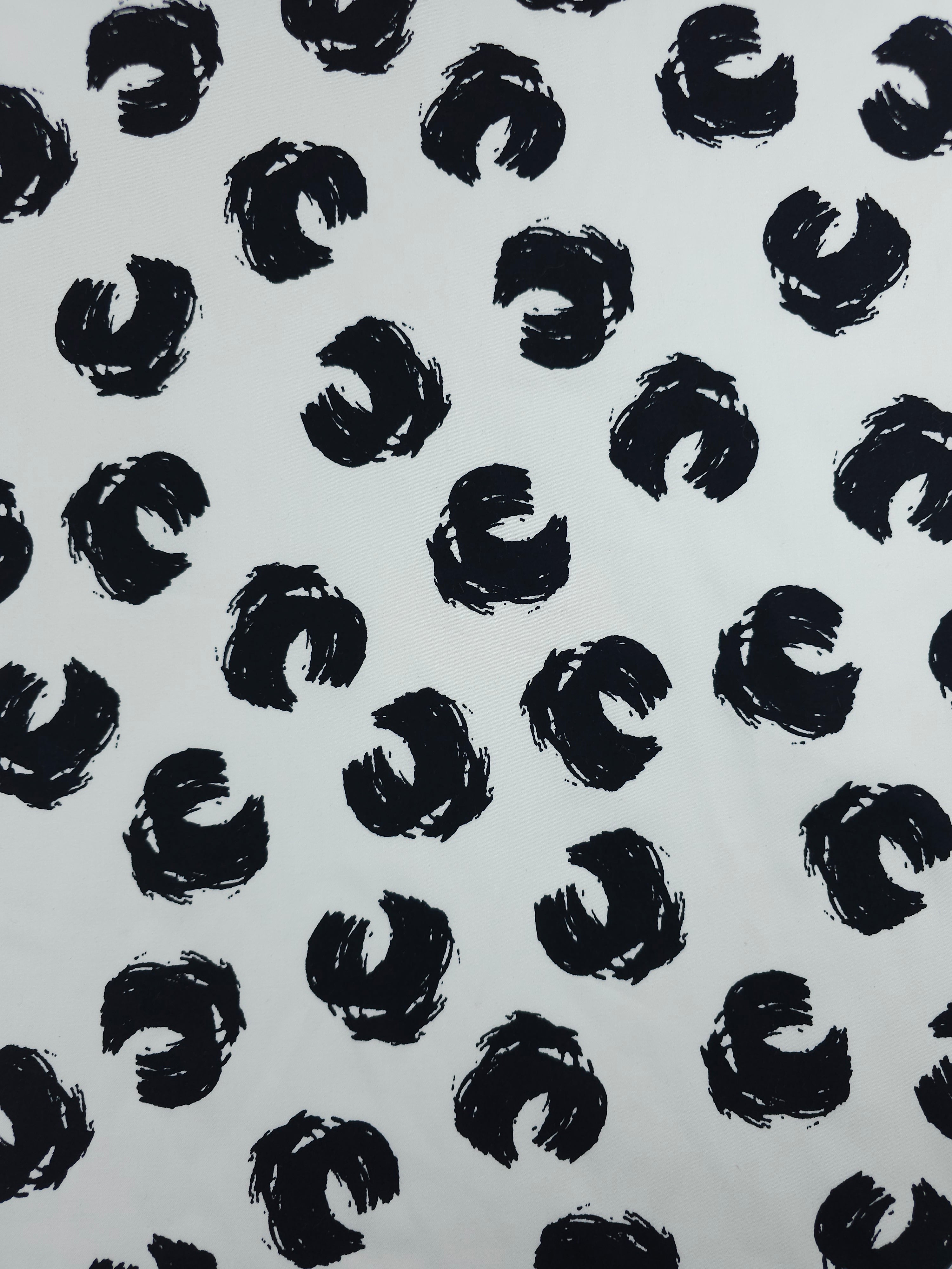 Black/White Abstract Curl Cotton Sateen Stretch