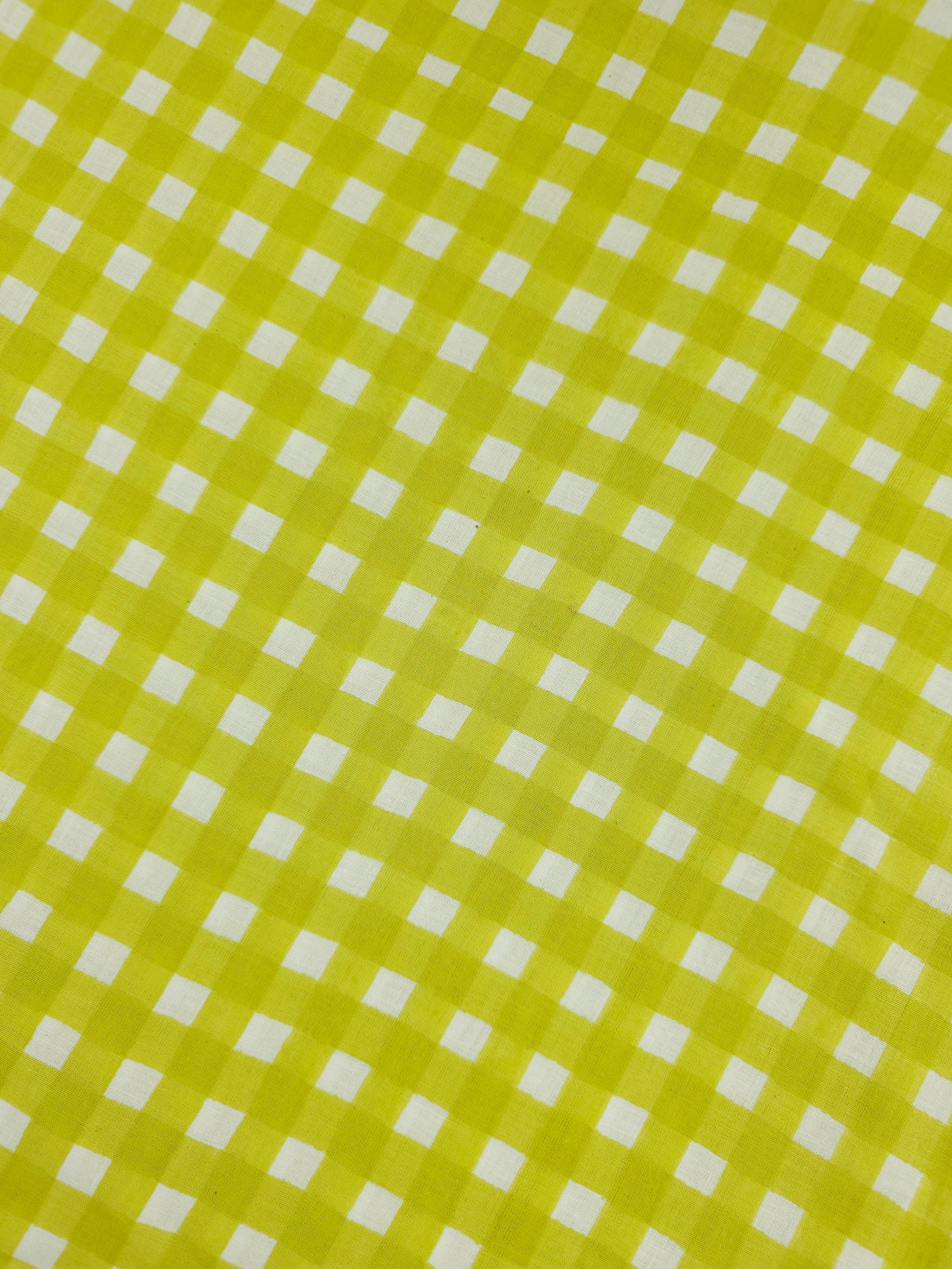 Lime Square Check Block Print Cotton