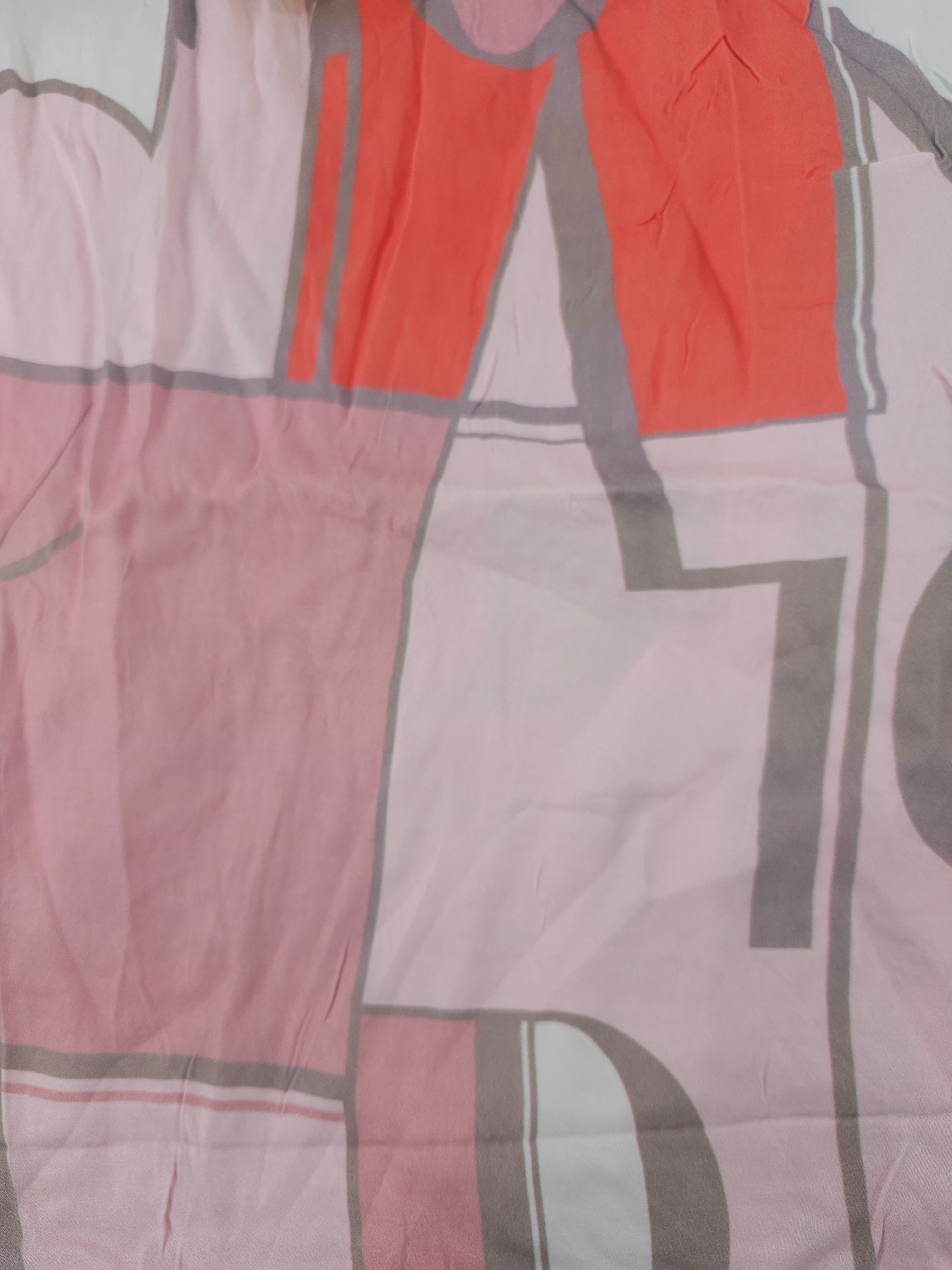 Pink grey geometric print Viscose sateen - 1.6m piece