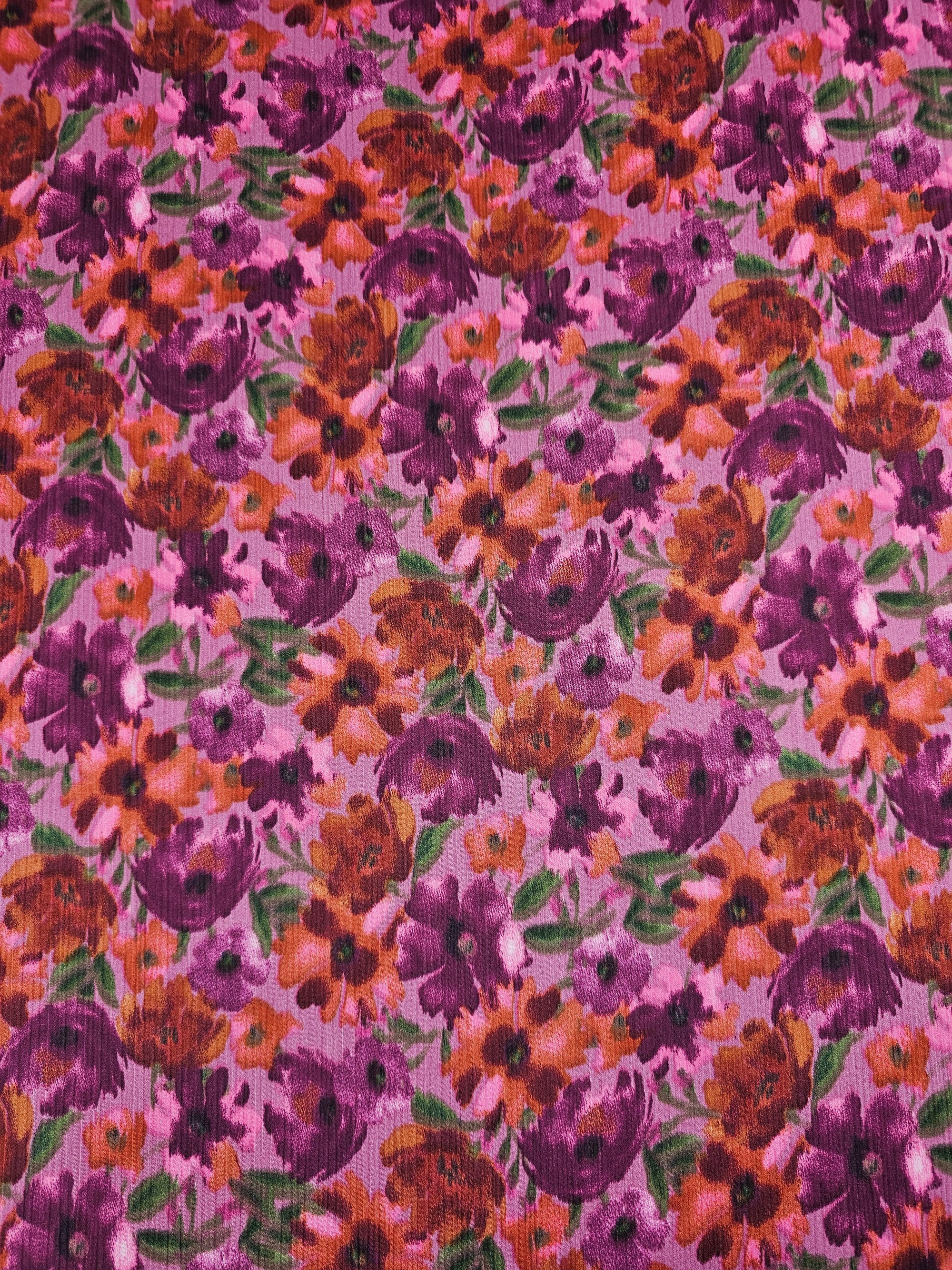 Pinky Purple/Rustic Orange Floral Crinkle Satin