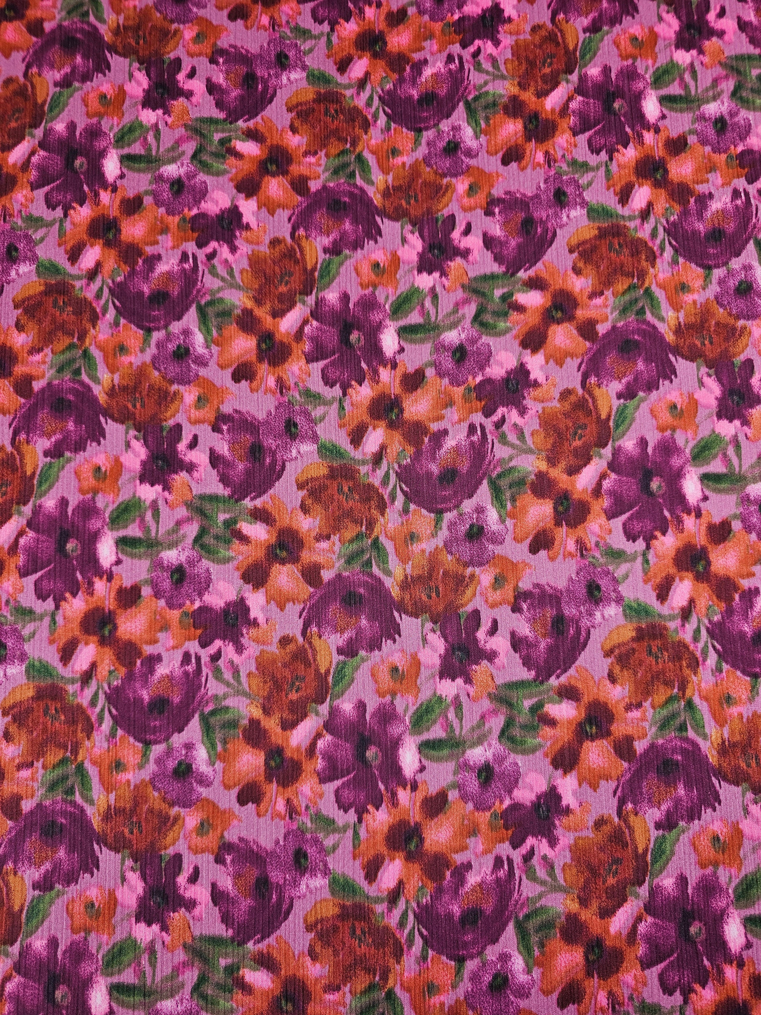 Pinky Purple/Rustic Orange Floral Crinkle Satin