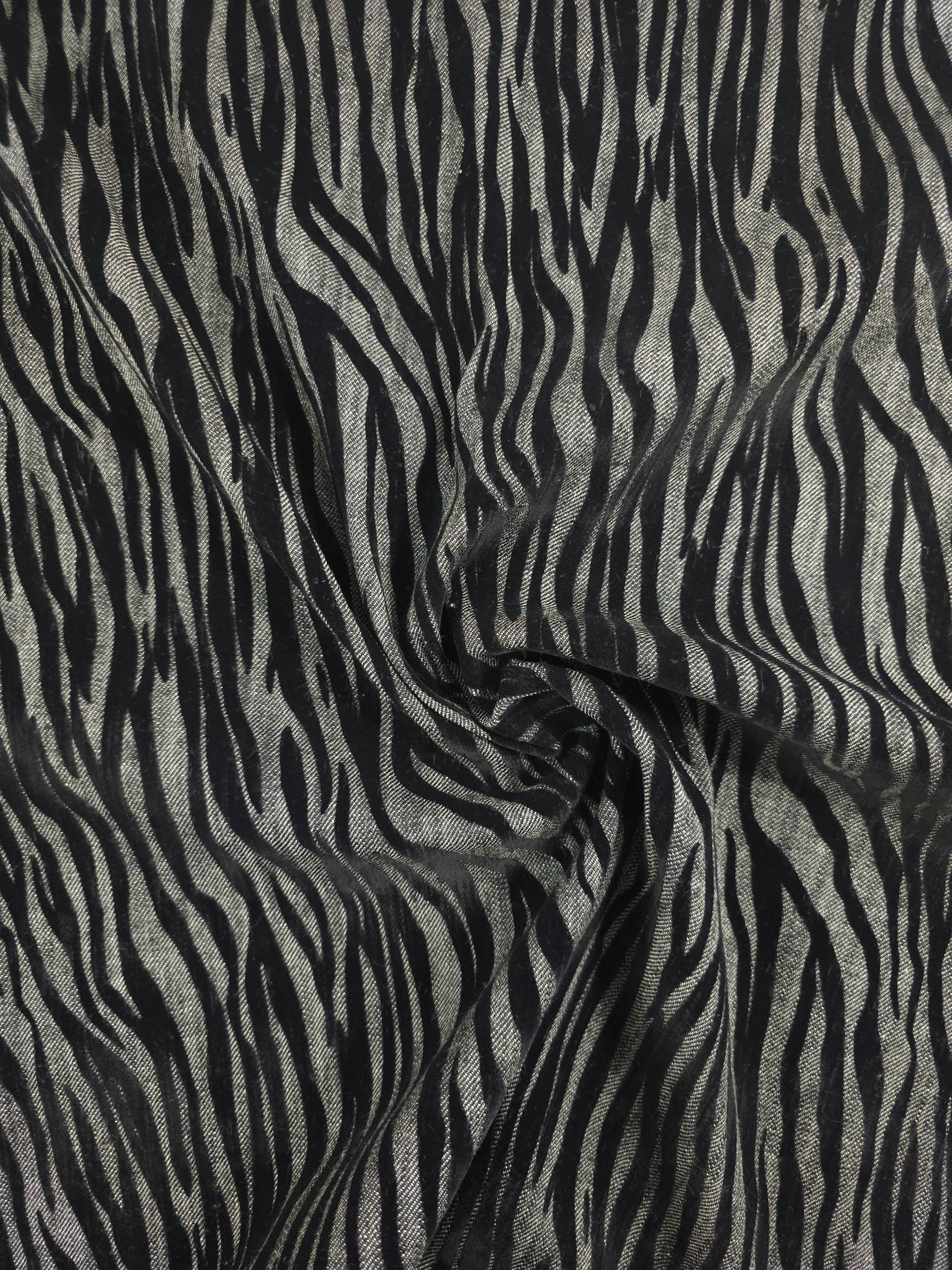 Charcoal Grey Zebra Velvet Burnout Denim